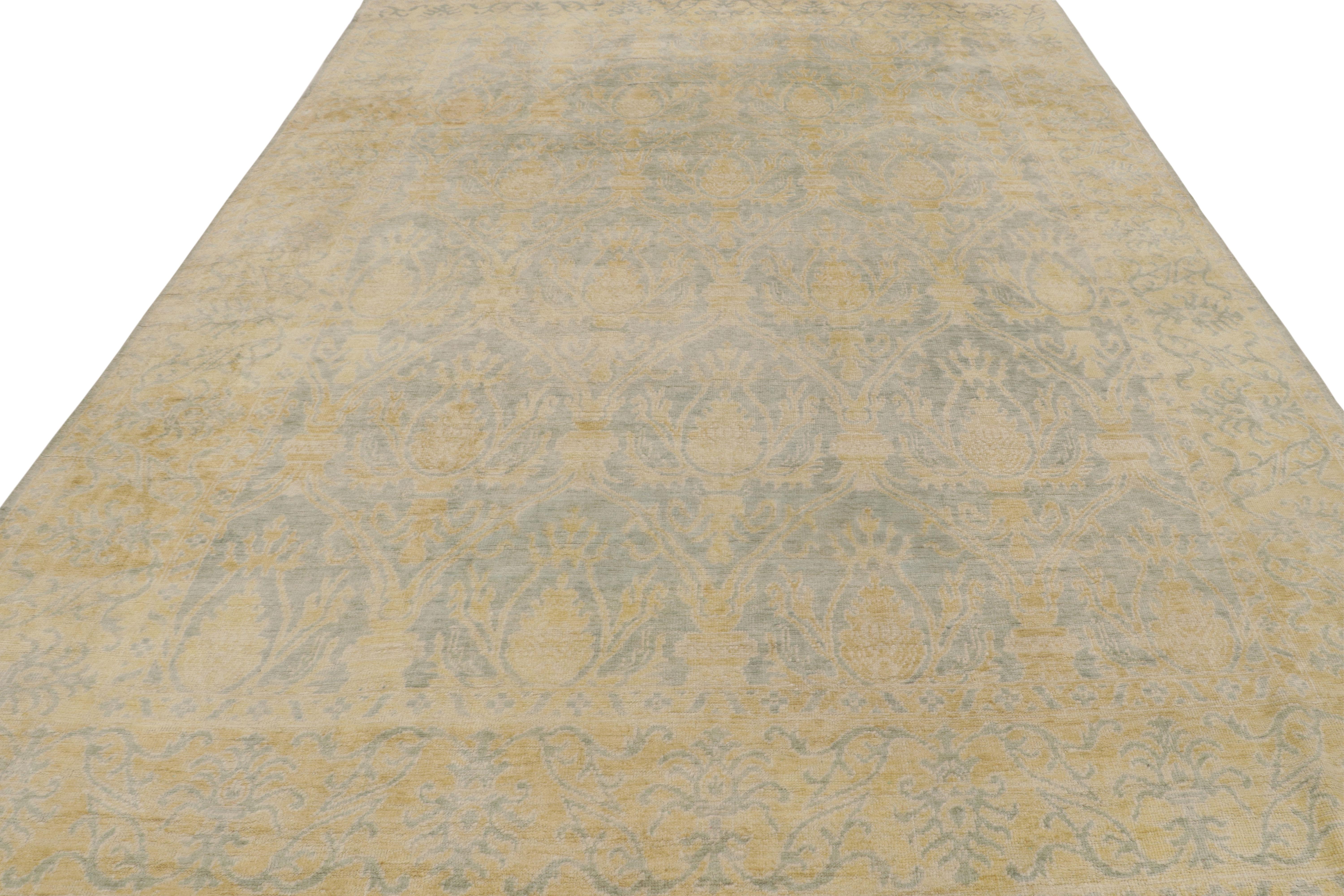 Rug & Kilim’s Oushak Style Rug in Blue and Gold with Floral Patterns In New Condition For Sale In Long Island City, NY