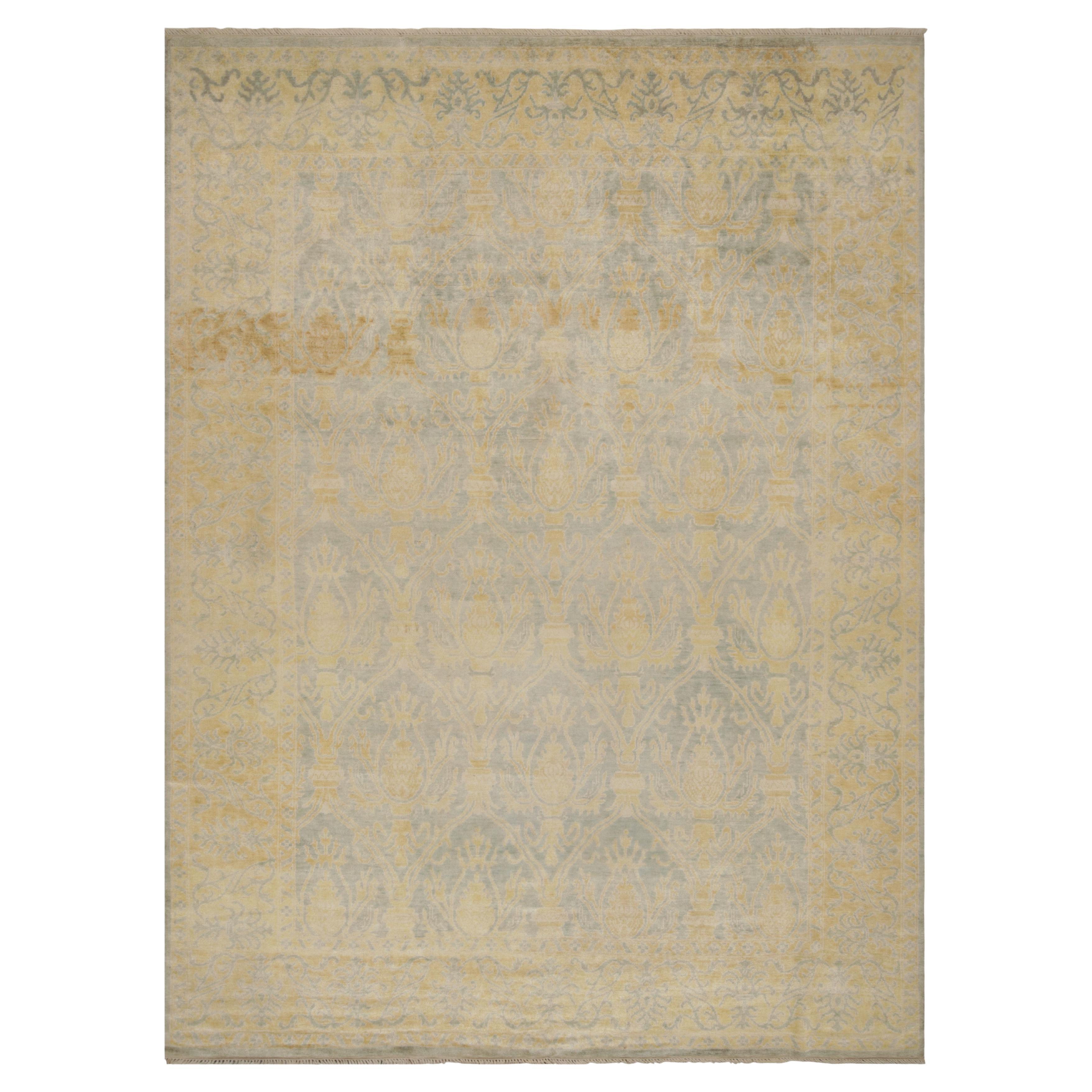 Rug & Kilim’s Oushak Style Rug in Blue and Gold with Floral Patterns