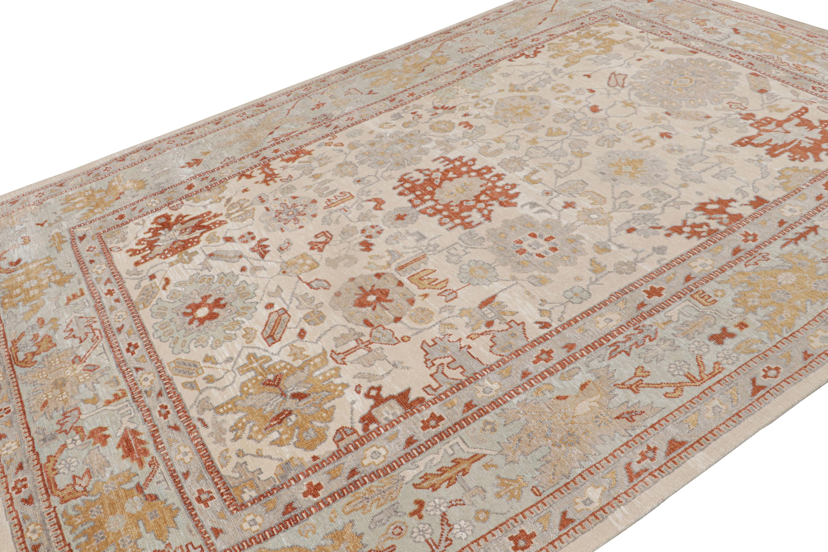 Hand-knotted in wool & sari silk, this 8x12 rug is from the new line of Rug & Kilim’s Modern Classics Collection inspired by antique Oushak rugs. 

On the design: 

The rug is made with a new yarn Josh Nazmiyal is introducing, which has a notable