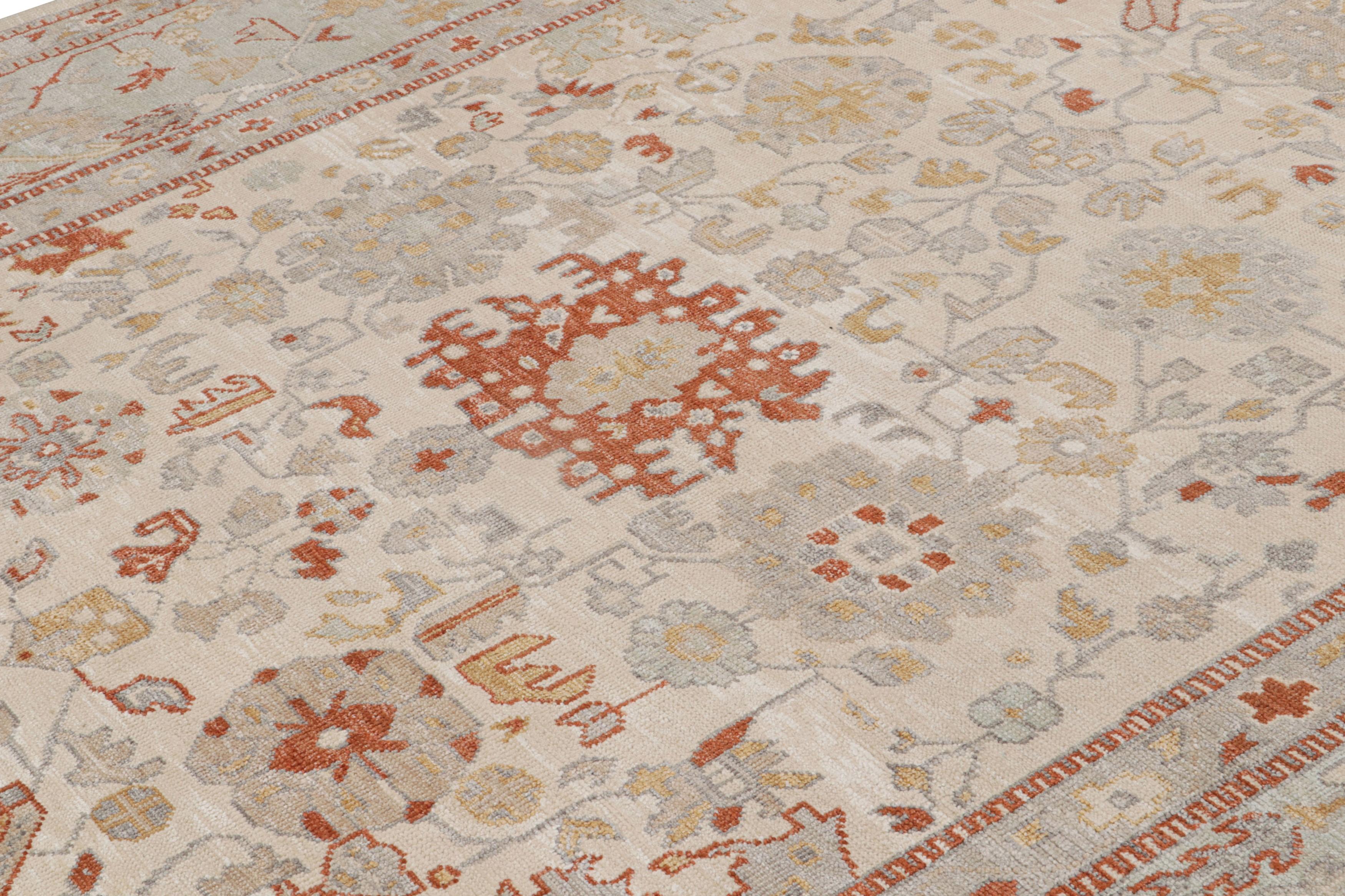 Indian Rug & Kilim’s Oushak Style Rug In Blue, Beige and Red with Floral Pattern For Sale