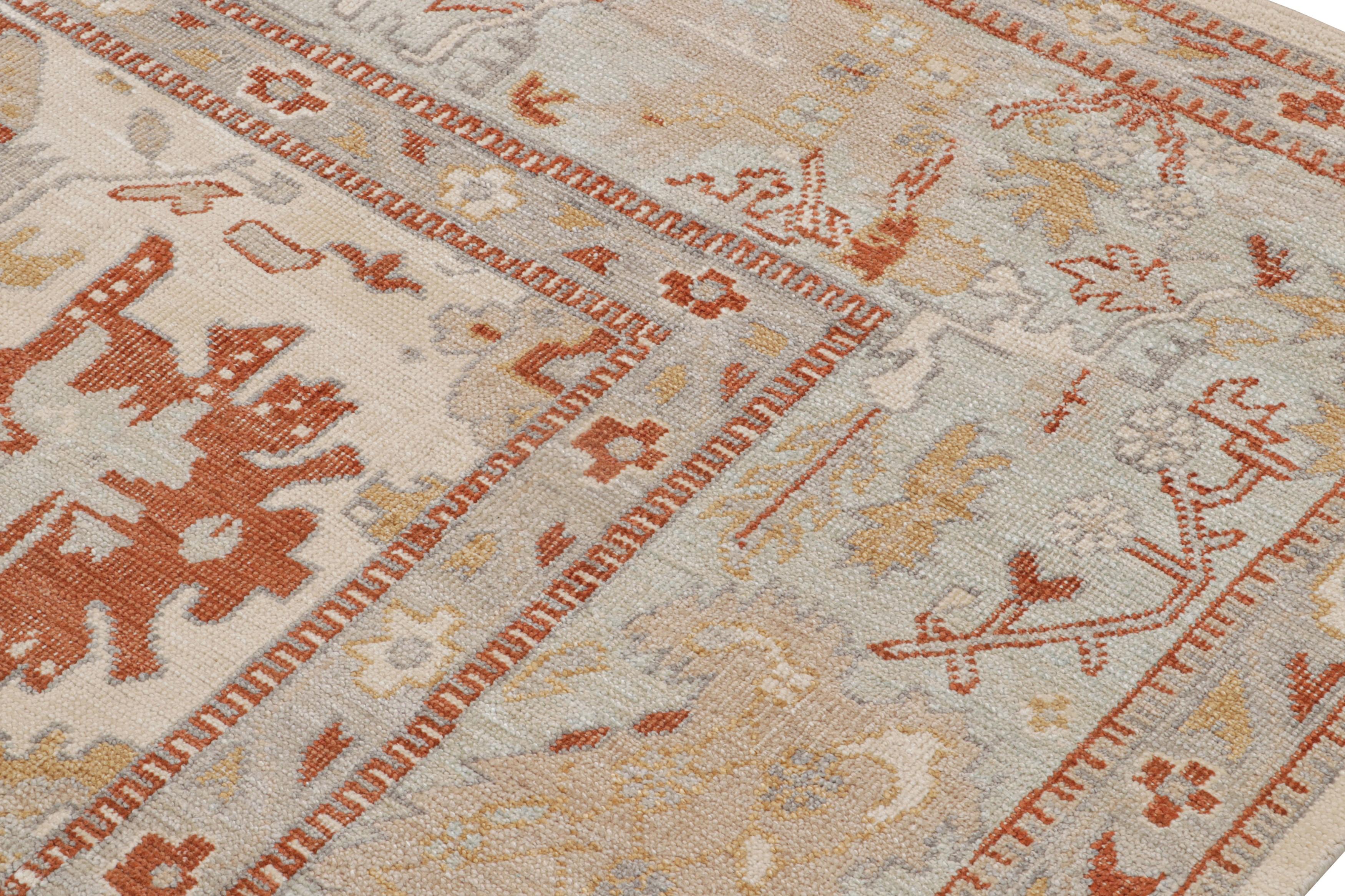 Hand-Knotted Rug & Kilim’s Oushak Style Rug In Blue, Beige and Red with Floral Pattern For Sale