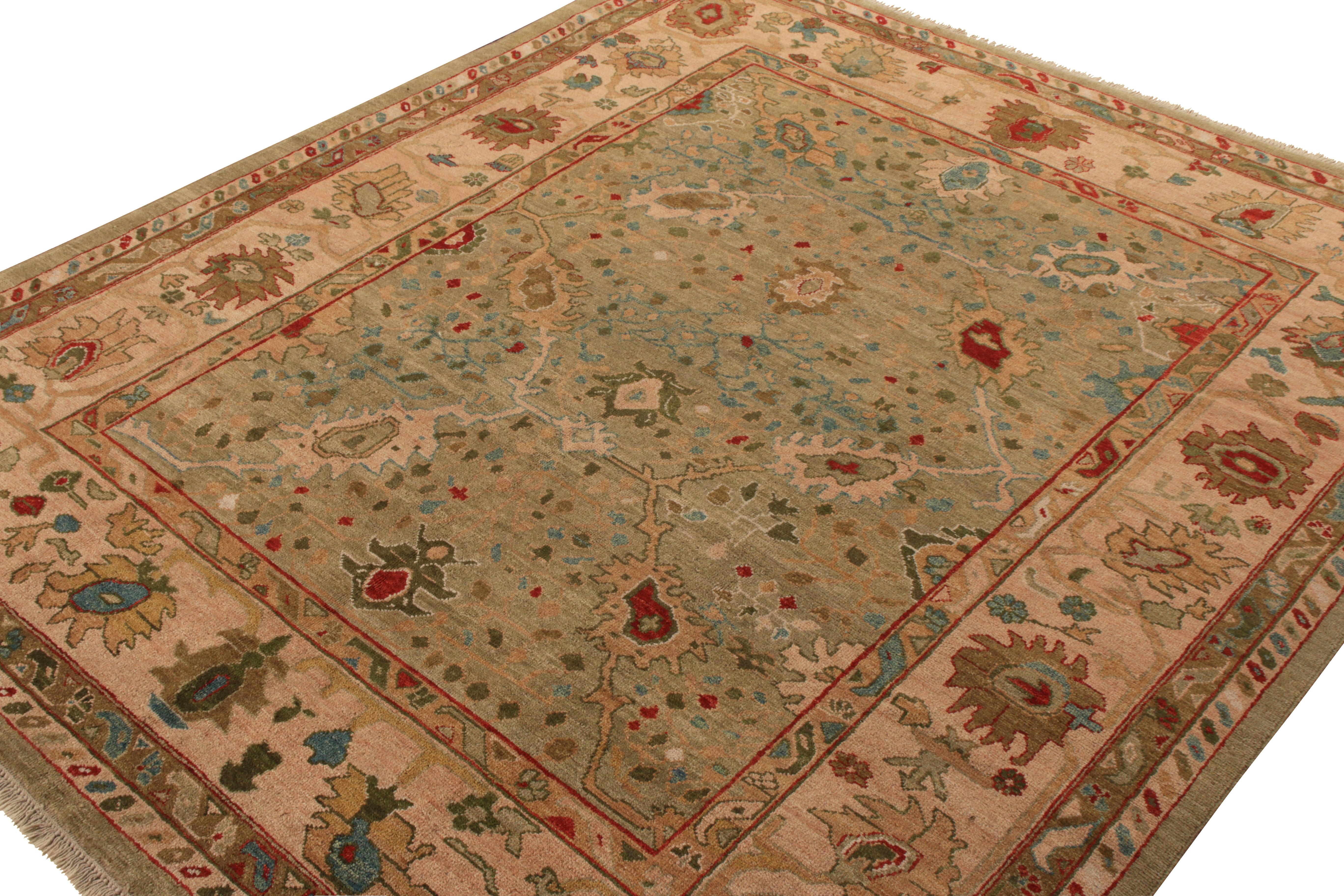 Turkish Rug & Kilim’s Oushak Style Rug in Blue, Red & Beige-Brown Floral patterns For Sale