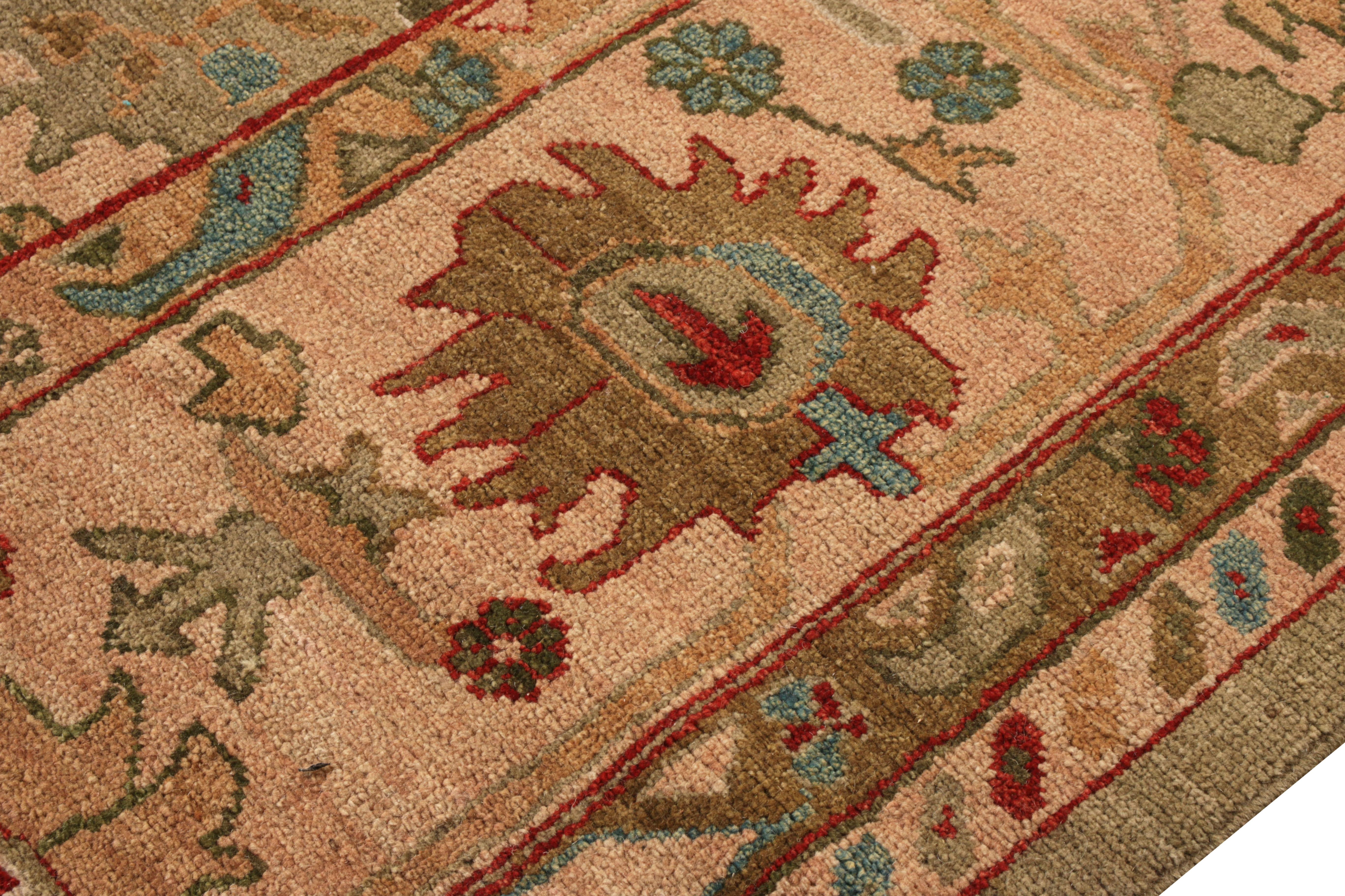 Rug & Kilim’s Oushak Style Rug in Blue, Red & Beige-Brown Floral patterns In Good Condition For Sale In Long Island City, NY