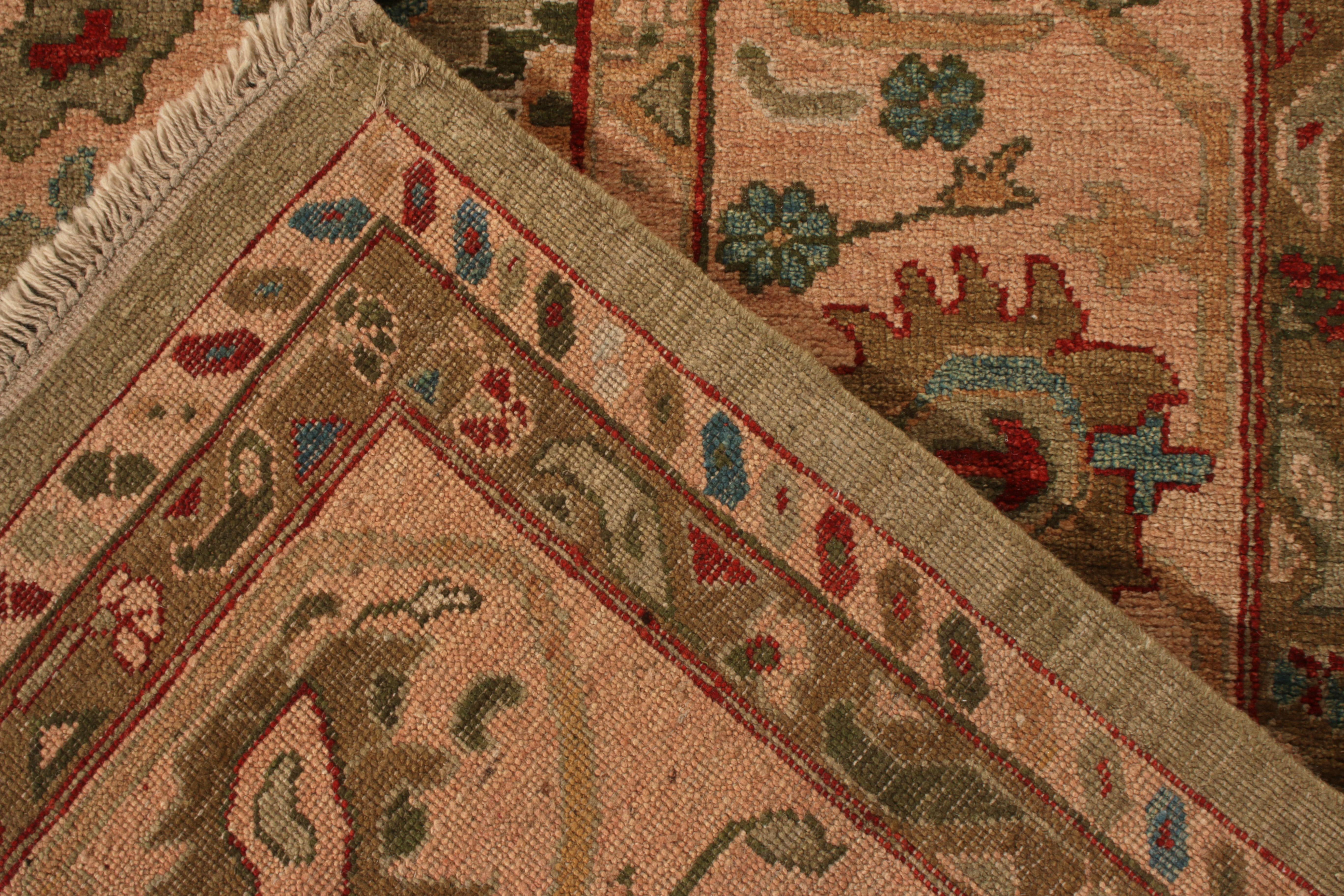 Contemporary Rug & Kilim’s Oushak Style Rug in Blue, Red & Beige-Brown Floral patterns For Sale