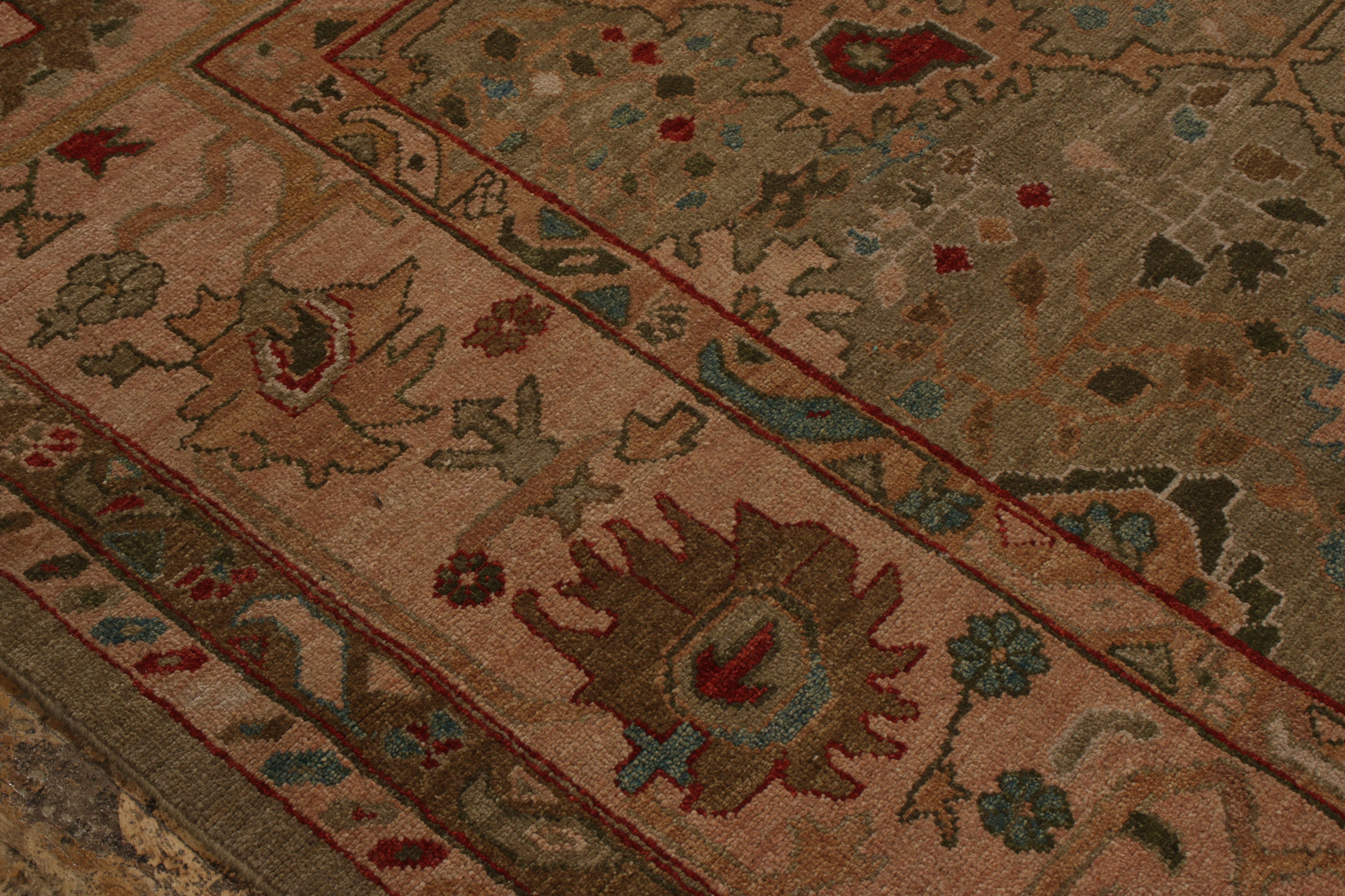 Tappeto in stile Oushak di Rug & Kilim con motivi floreali blu, rossi e beige-marrone in vendita 1