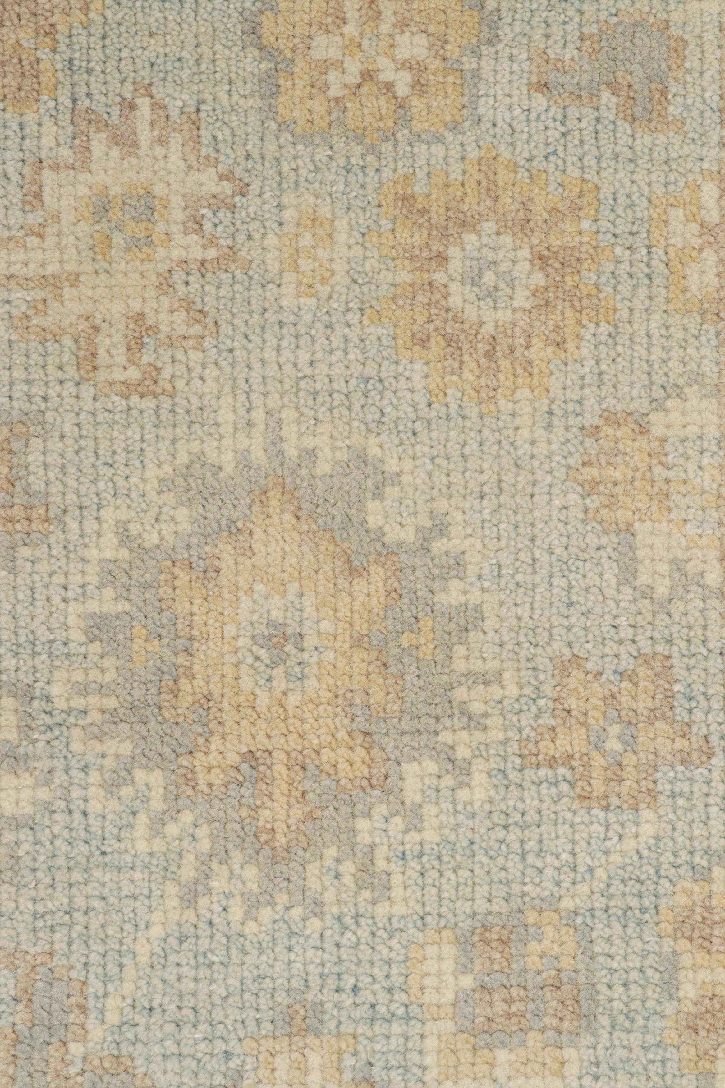 Alfombra estilo Oushak de Rug & Kilim en azul con motivos florales beige-marrón Lana en venta