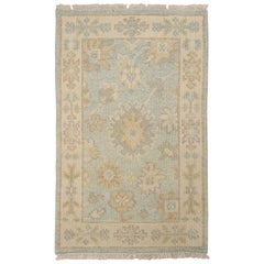 Rug & Kilim’s Oushak Style Rug in Blue with Beige-Brown Floral Patterns