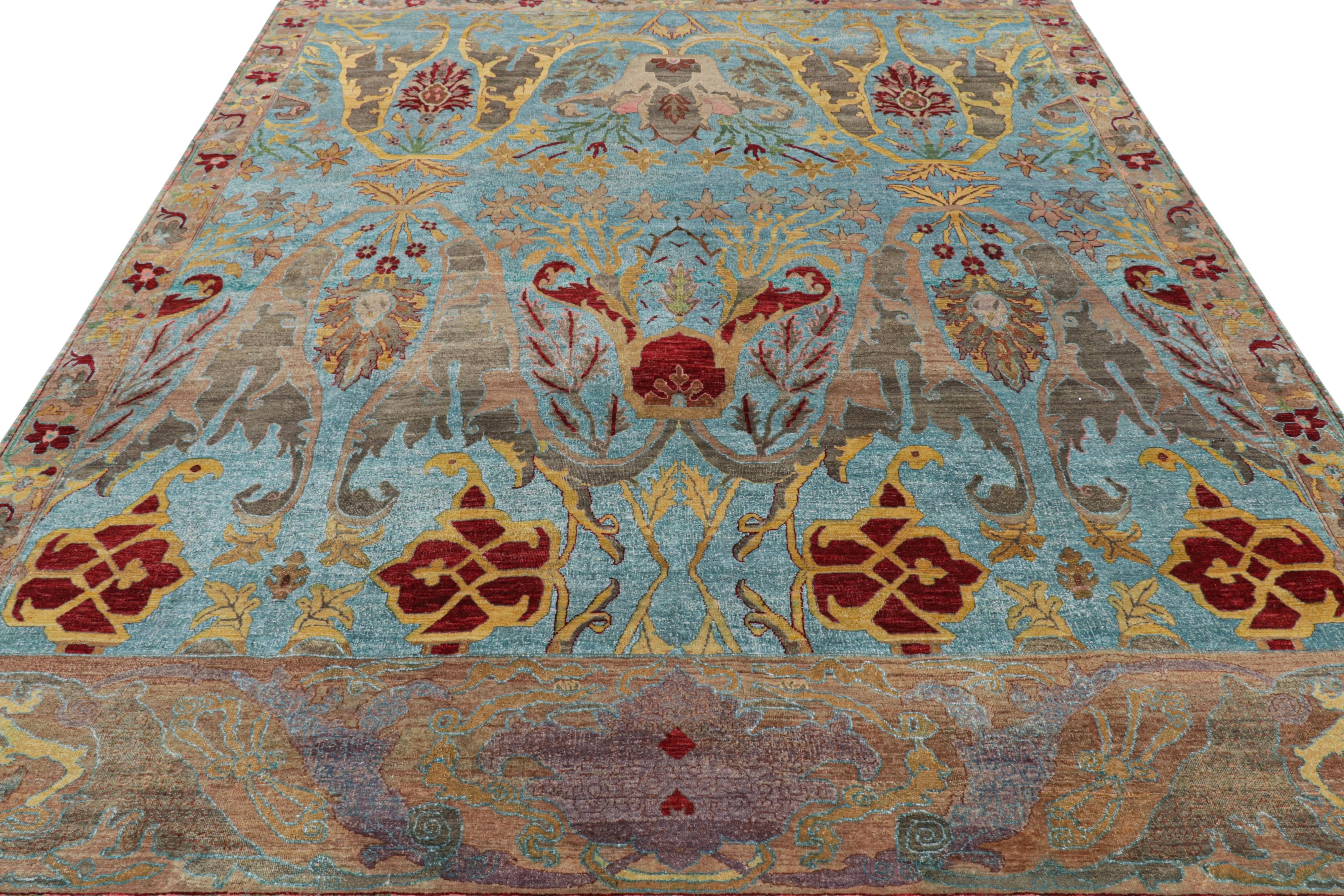 Hand-Knotted Rug & Kilim’s Oushak Style Rug in Blue with Polychromatic Floral Patterns For Sale