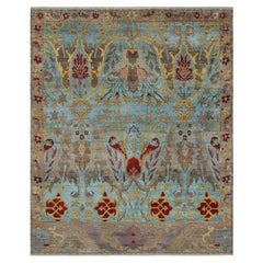 Rug & Kilim: Tappeto in stile Oushak blu con motivi floreali policromatici