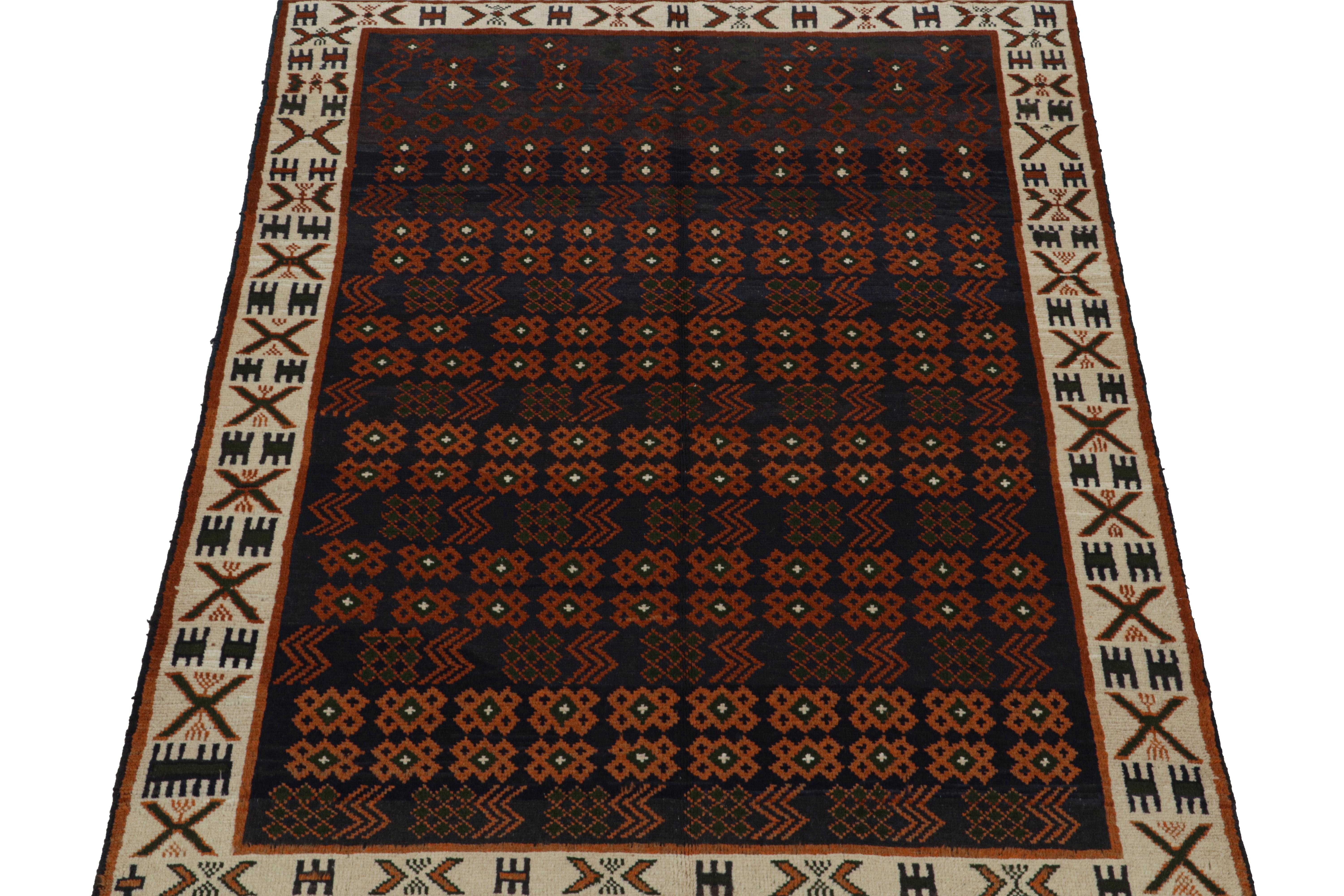 Tribal Rug & Kilim’s Oushak style rug in Blue with Rust Orange Geometric Patterns  For Sale