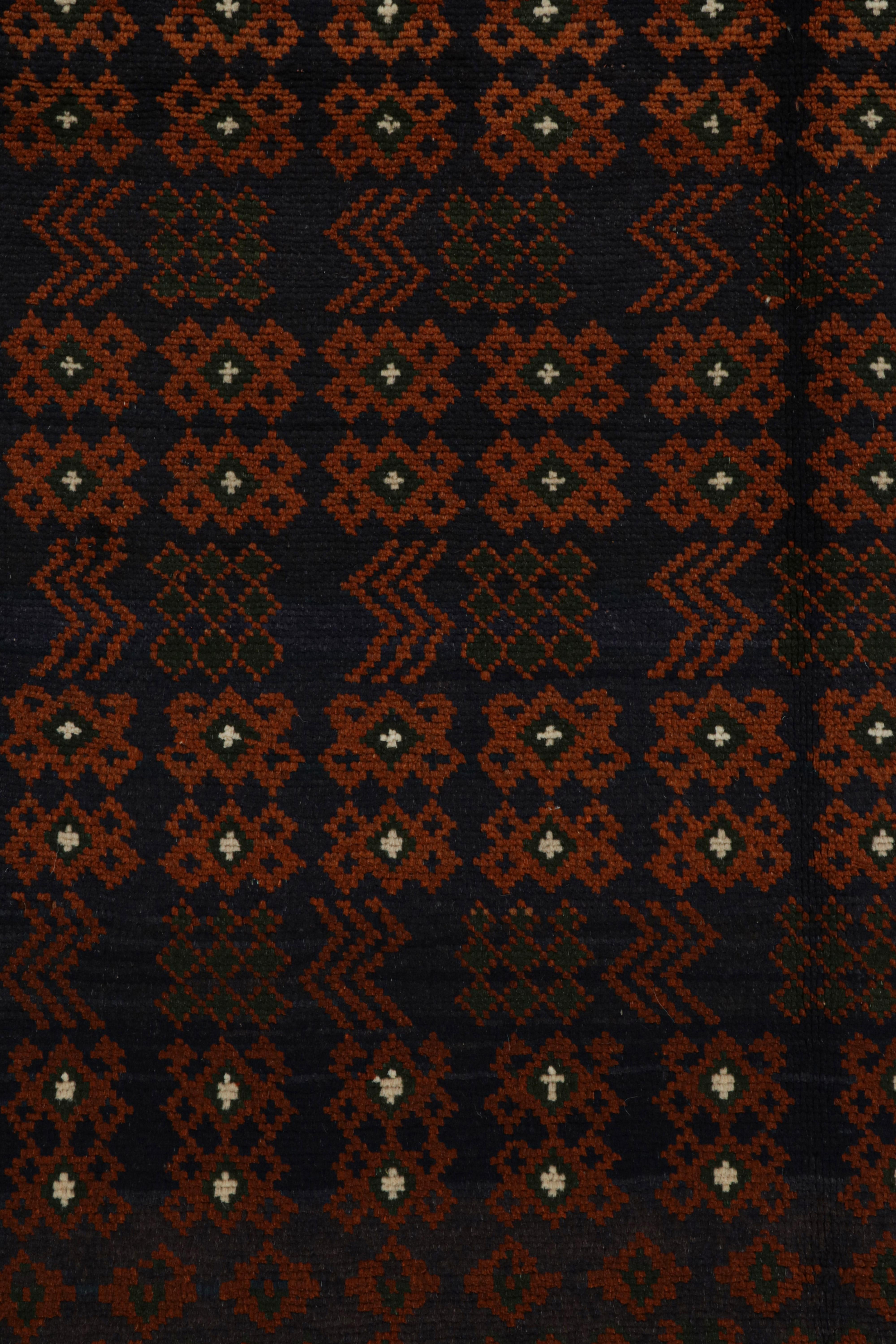 Hand-Knotted Rug & Kilim’s Oushak style rug in Blue with Rust Orange Geometric Patterns  For Sale