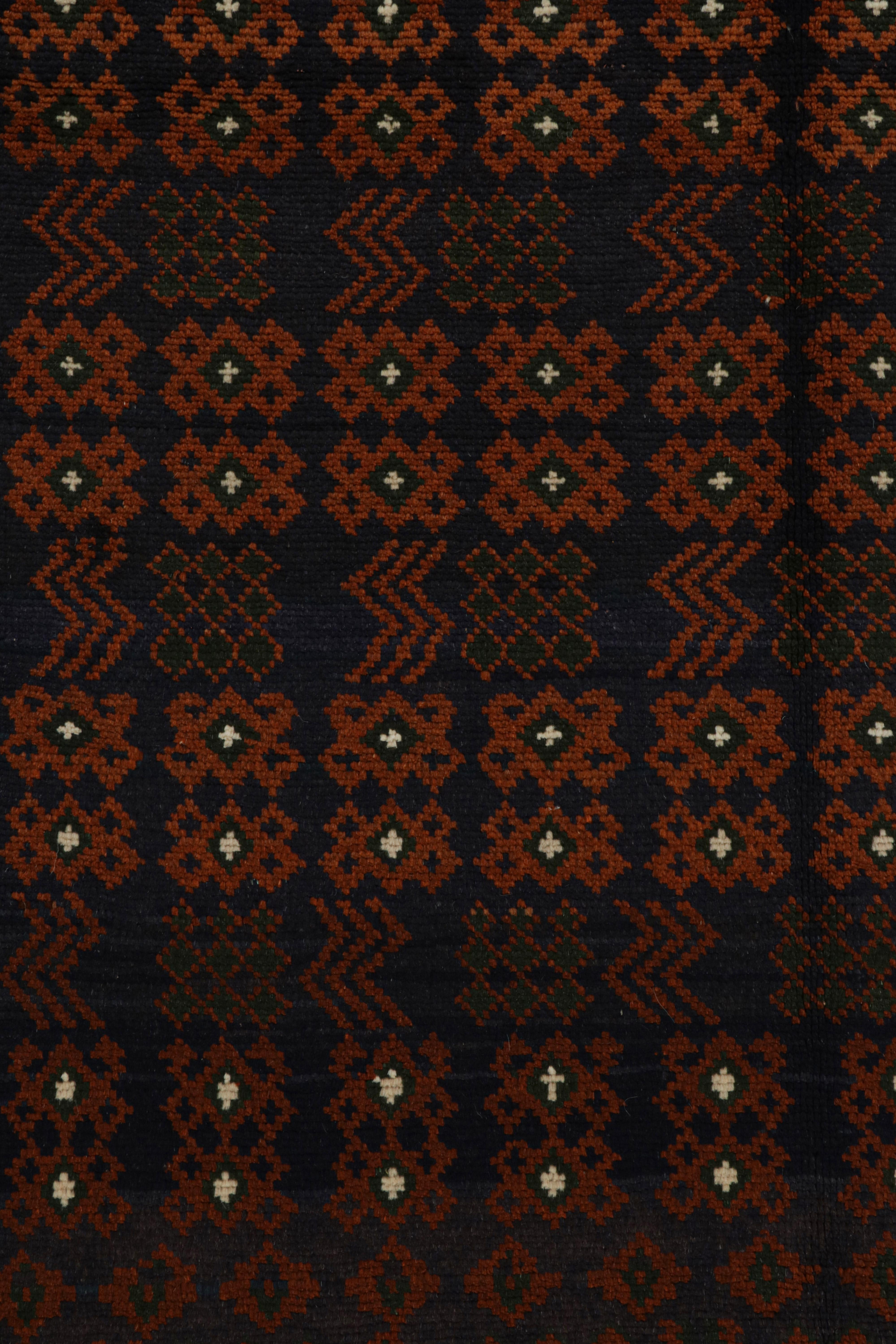 Tapis de style Oushak de Rug & Kilim en bleu avec motifs géométriques orange rouille Neuf - En vente à Long Island City, NY