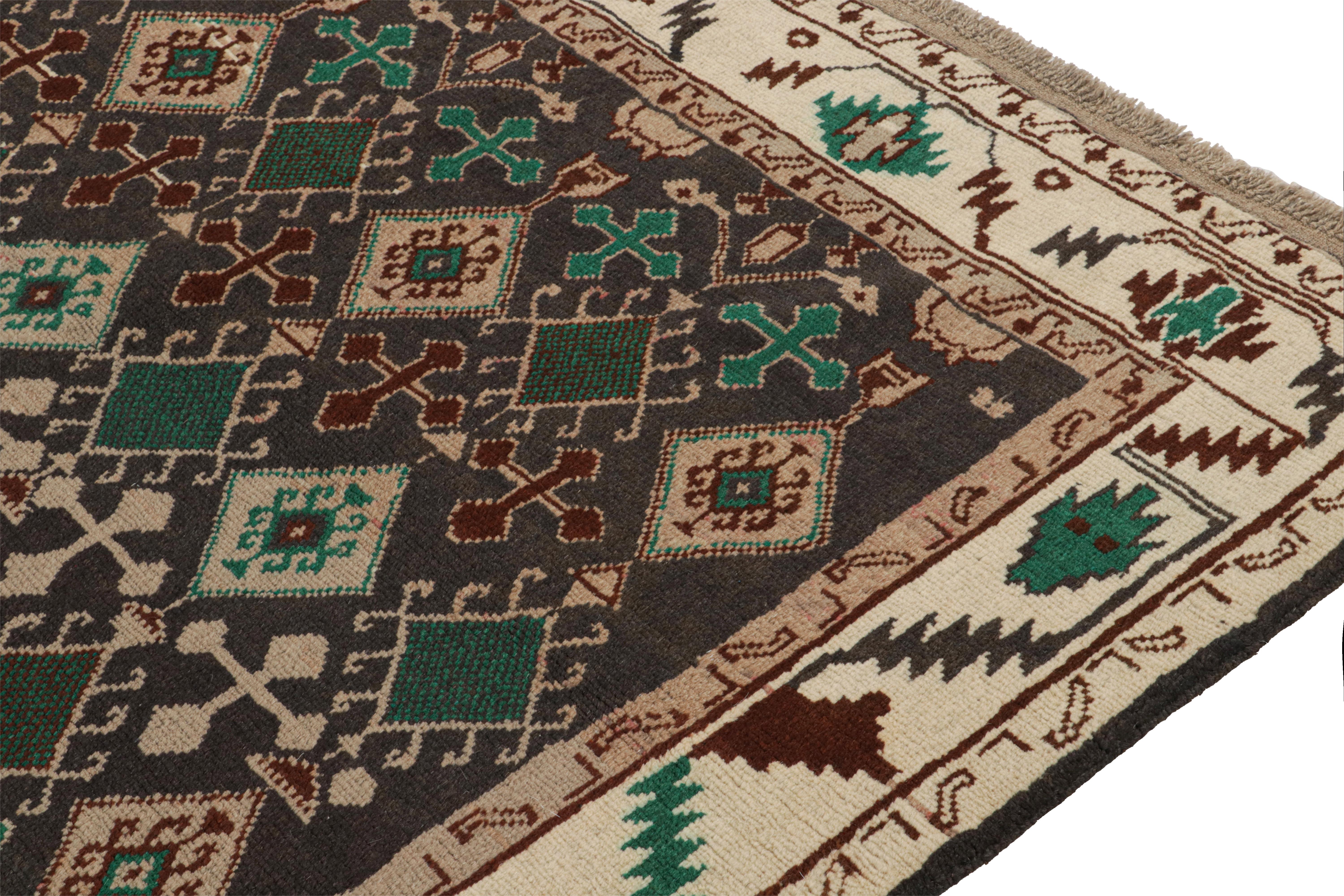 Hand-Knotted Rug & Kilim’s Oushak style rug in Brown with Green Geometric Patterns For Sale