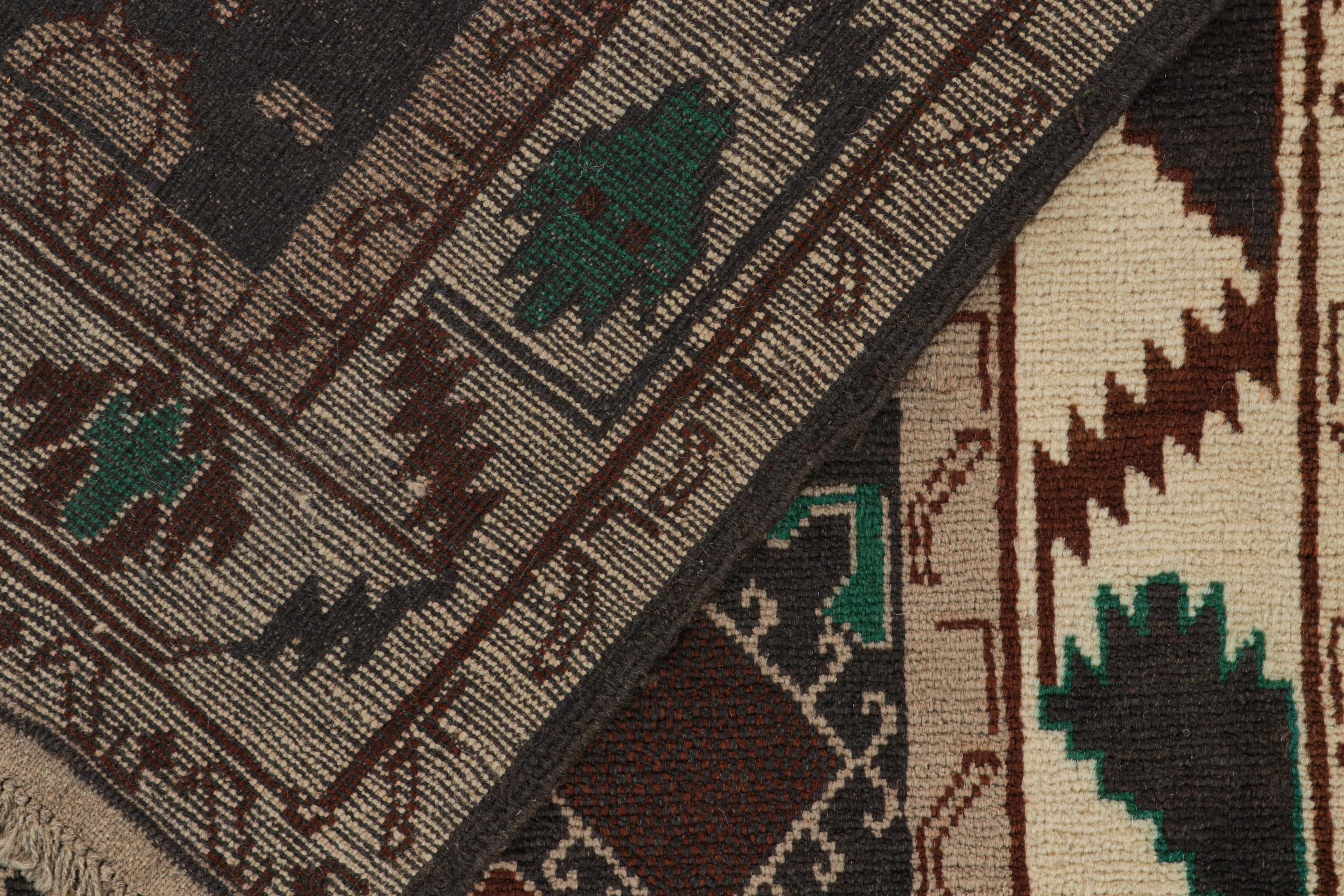 Contemporary Rug & Kilim’s Oushak style rug in Brown with Green Geometric Patterns For Sale