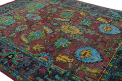 Rug & Kilim’s Oushak Style Rug in Burgundy and Blue with Floral Patterns