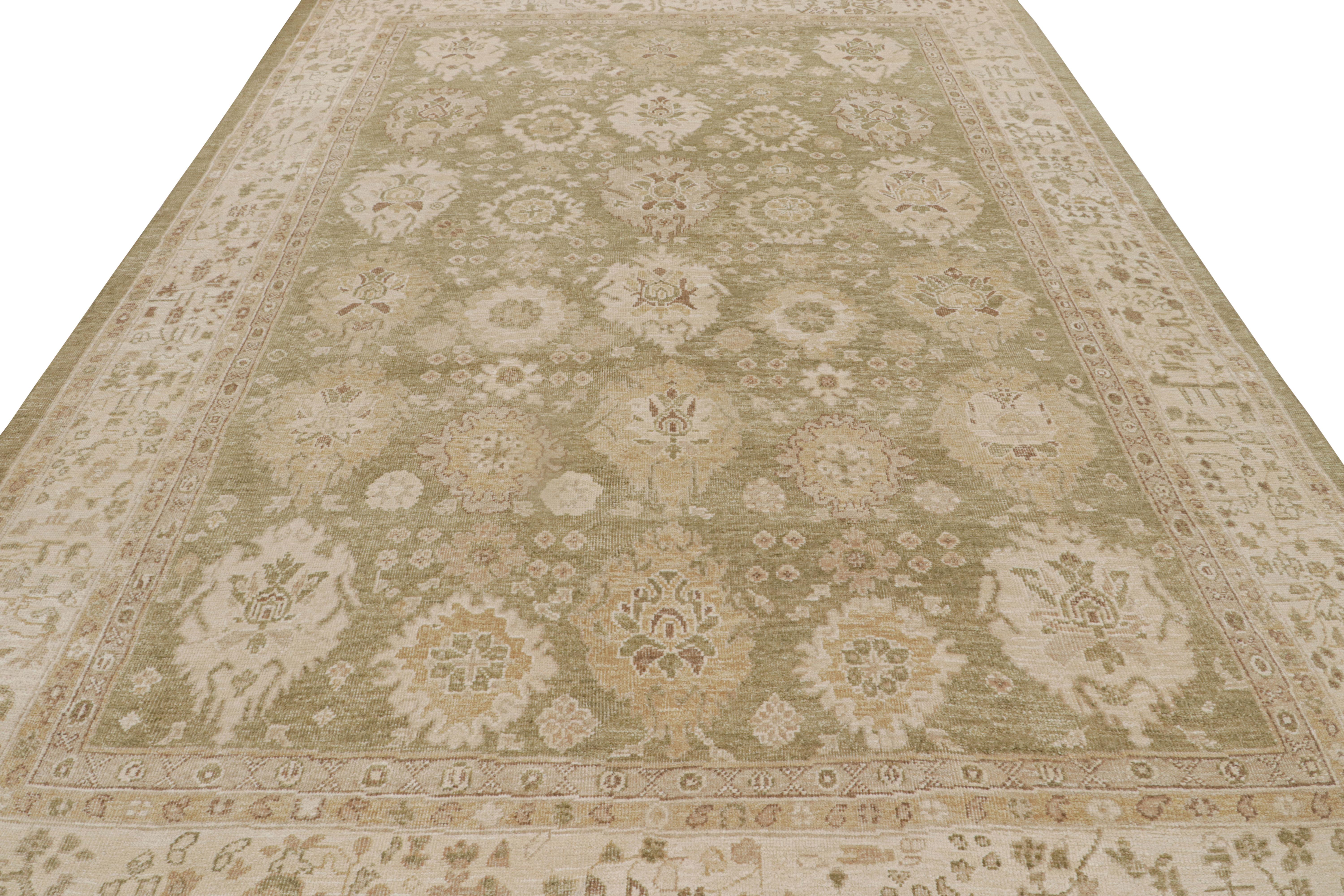 Modern Rug & Kilim’s Oushak Style Rug In Chartreuse Green With Geometric Pattern For Sale