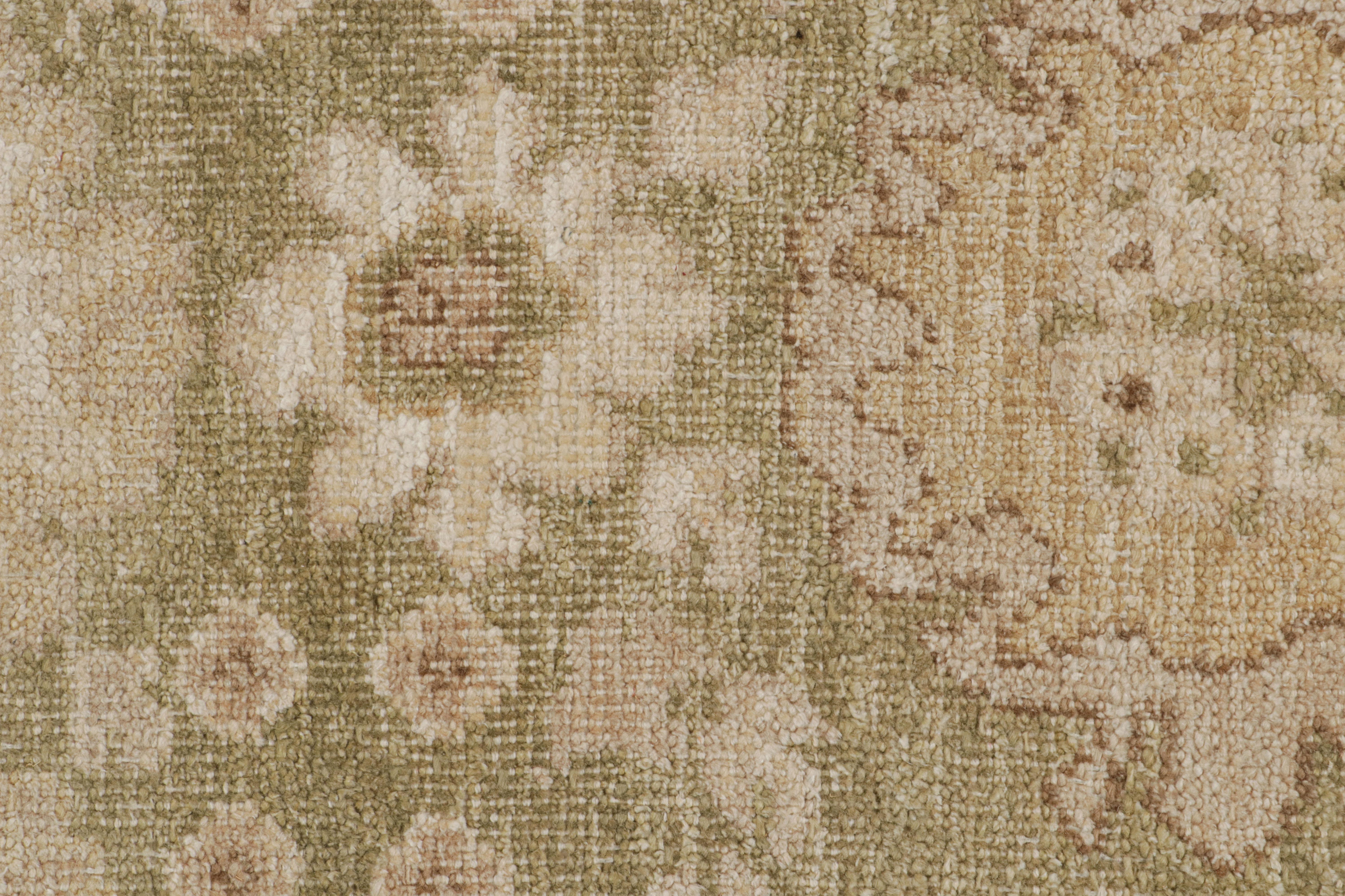 Indian Rug & Kilim’s Oushak Style Rug In Chartreuse Green With Geometric Pattern For Sale