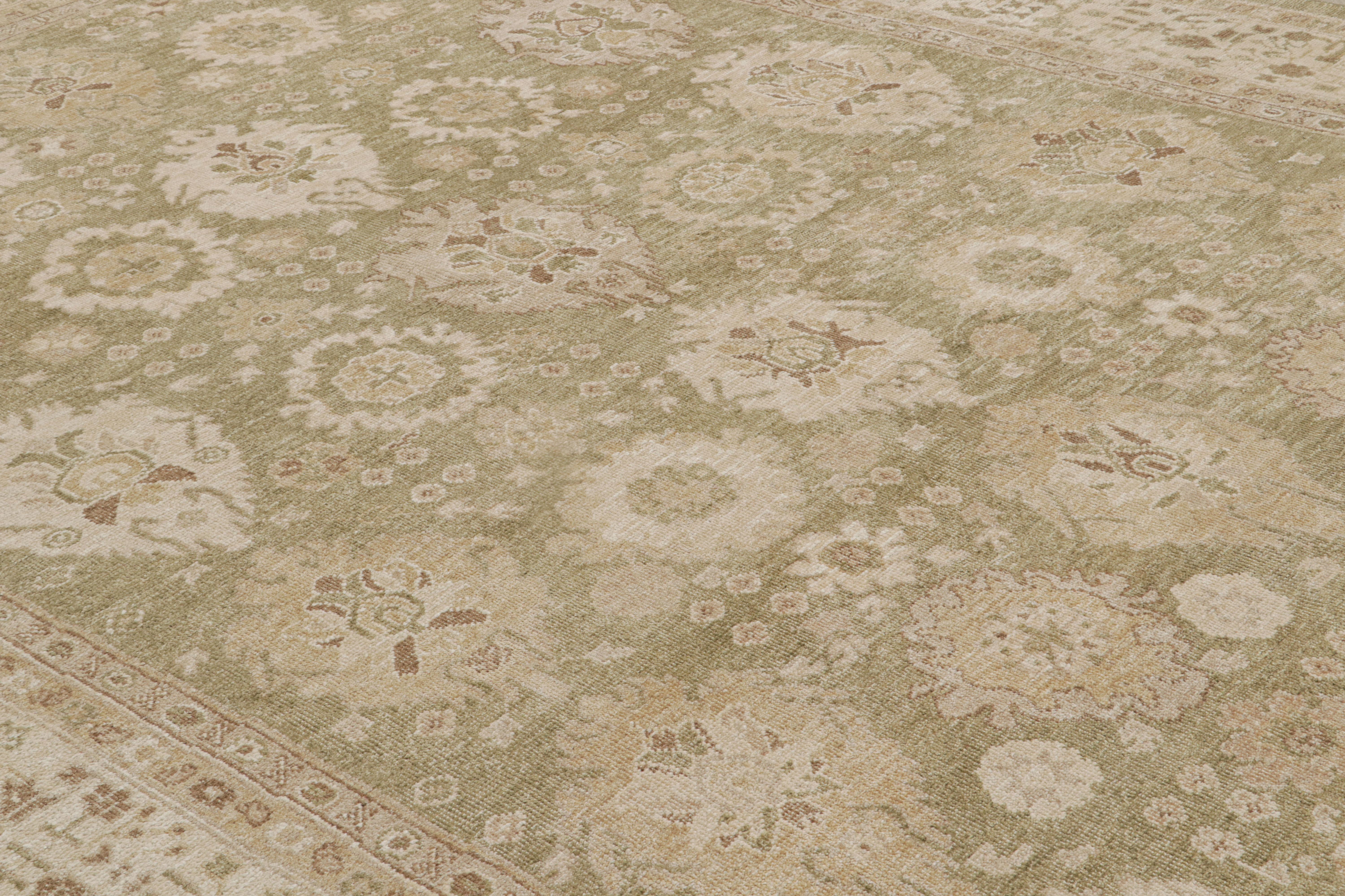 Hand-Knotted Rug & Kilim’s Oushak Style Rug In Chartreuse Green With Geometric Pattern For Sale