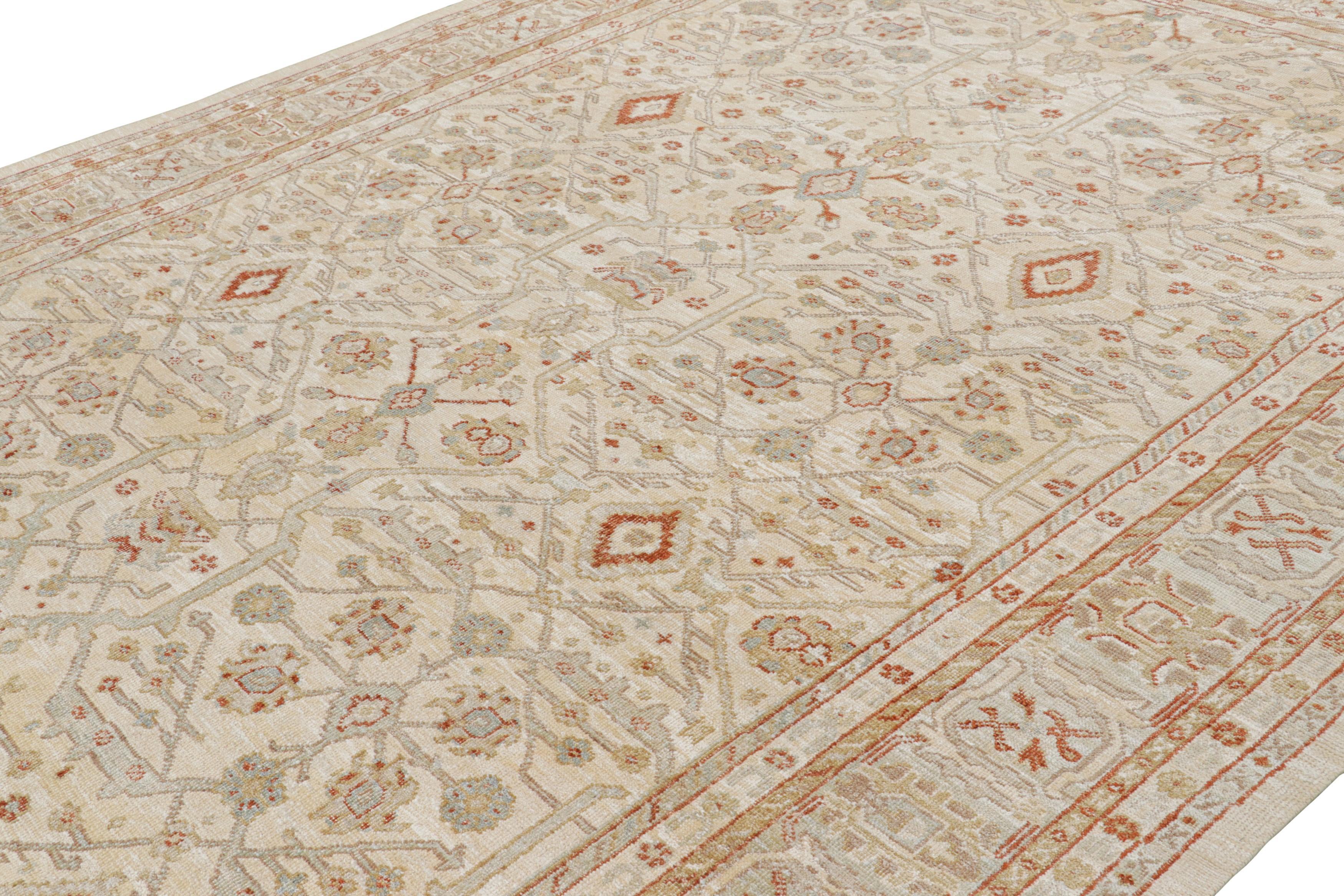 Dieser handgeknüpfte Teppich im Format 10x14 aus Wolle und Seide ist eine kühne Neuinterpretation der Oushak-Teppiche in einer der elegantesten neuen Modern Classics Collection'S von Rug & Kilim.

Über das Design:

Bei diesem Stück unterstreichen