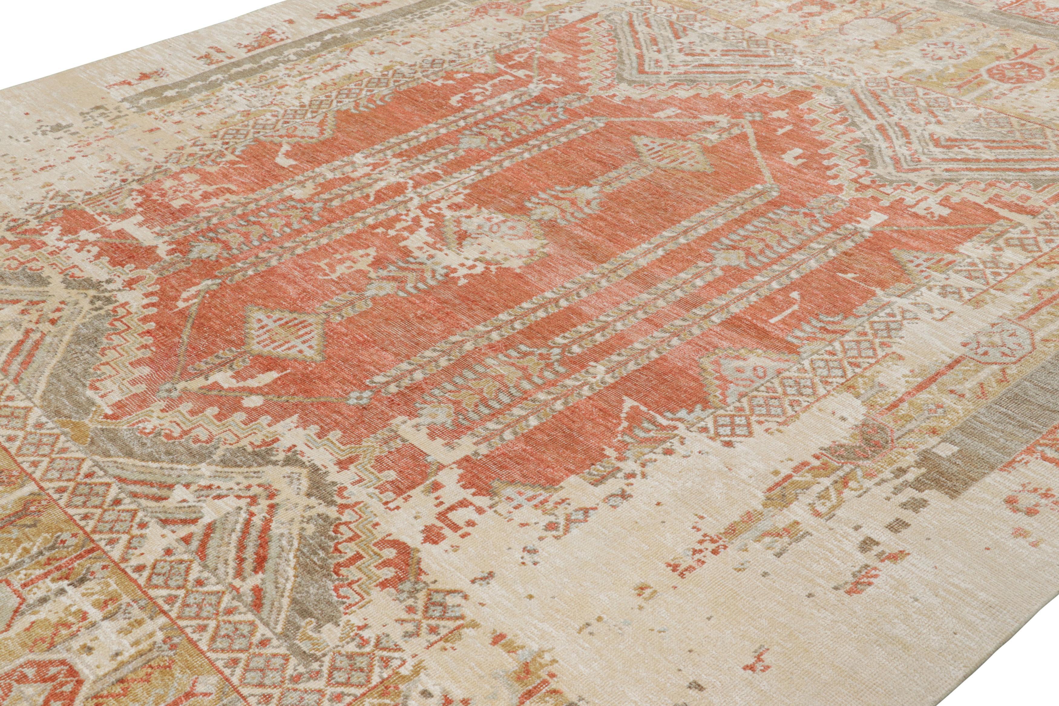 Hand-knotted in wool and silk, this 10x13 rug is a bold reimagining of Oushak rugs in one of Rug & Kilim’s most elegant new Modern Classics Collections.

On the Design:

In this piece, salmon tones, cream, and gold hues underscore traditional