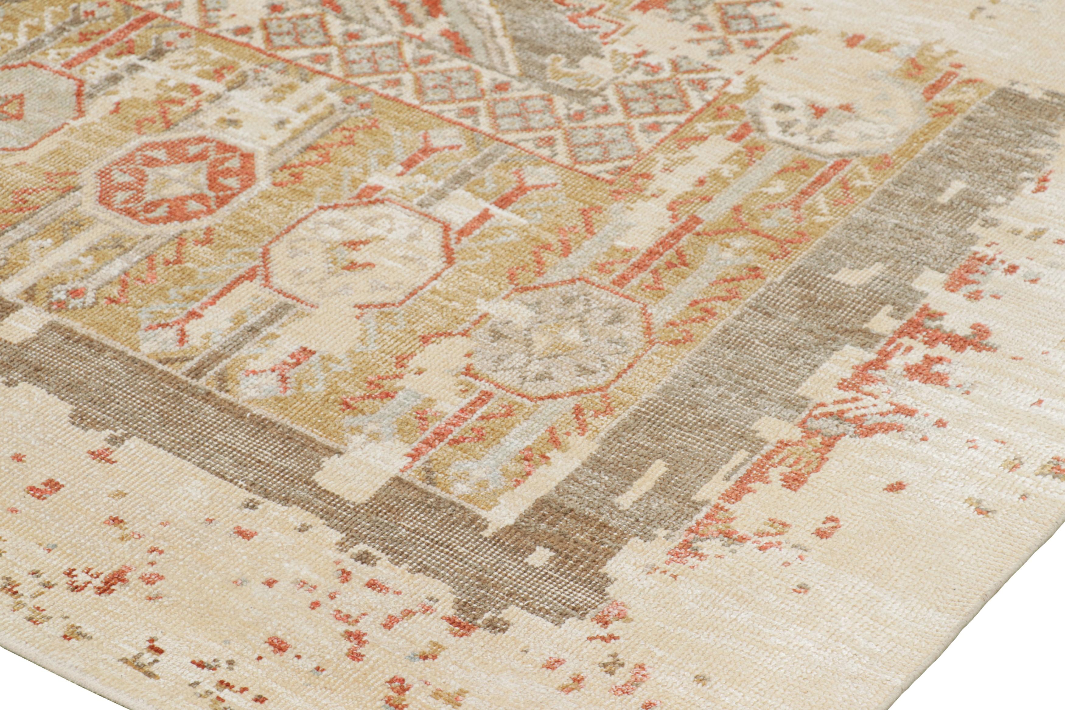 Indian Rug & Kilim’s Oushak Style Rug in Cream and Salmon Tones with Geometric Patterns For Sale
