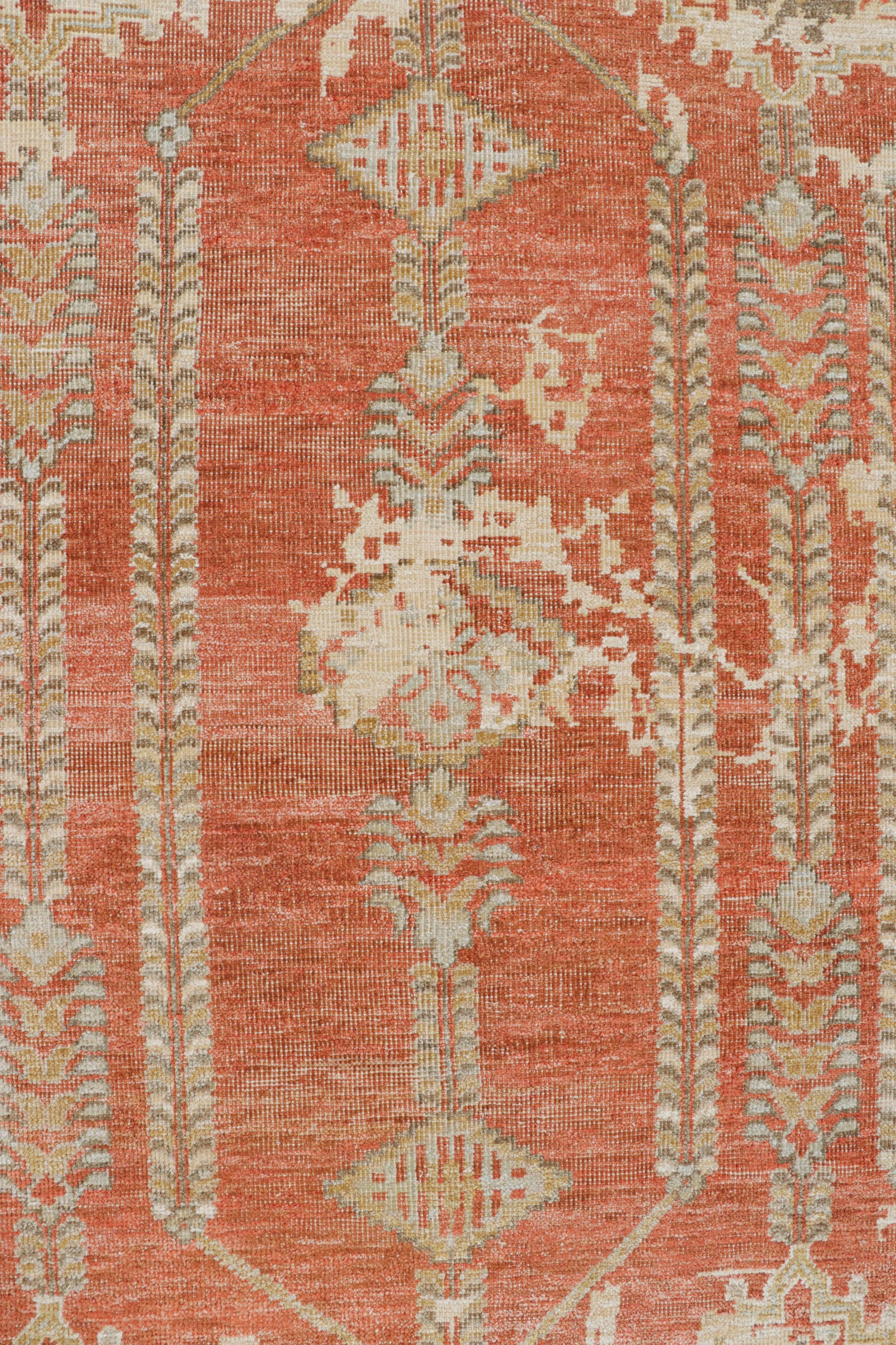 Contemporary Rug & Kilim’s Oushak Style Rug in Cream and Salmon Tones with Geometric Patterns For Sale
