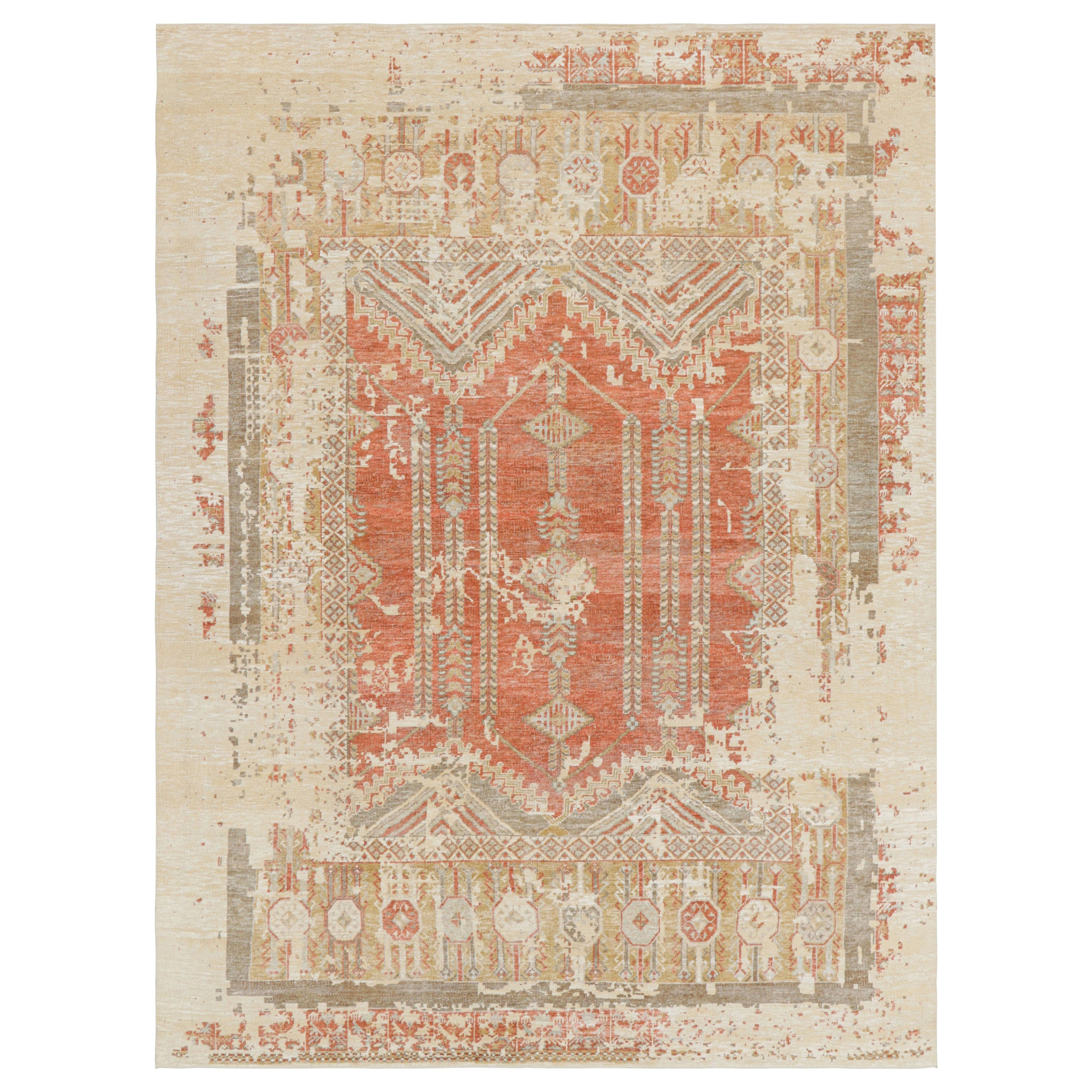 Rug & Kilim’s Oushak Style Rug in Cream and Salmon Tones with Geometric Patterns For Sale