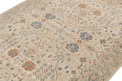 Rug & Kilim’s Oushak Style Rug in Cream, Blue, Beige-Brown Geometric Patterns