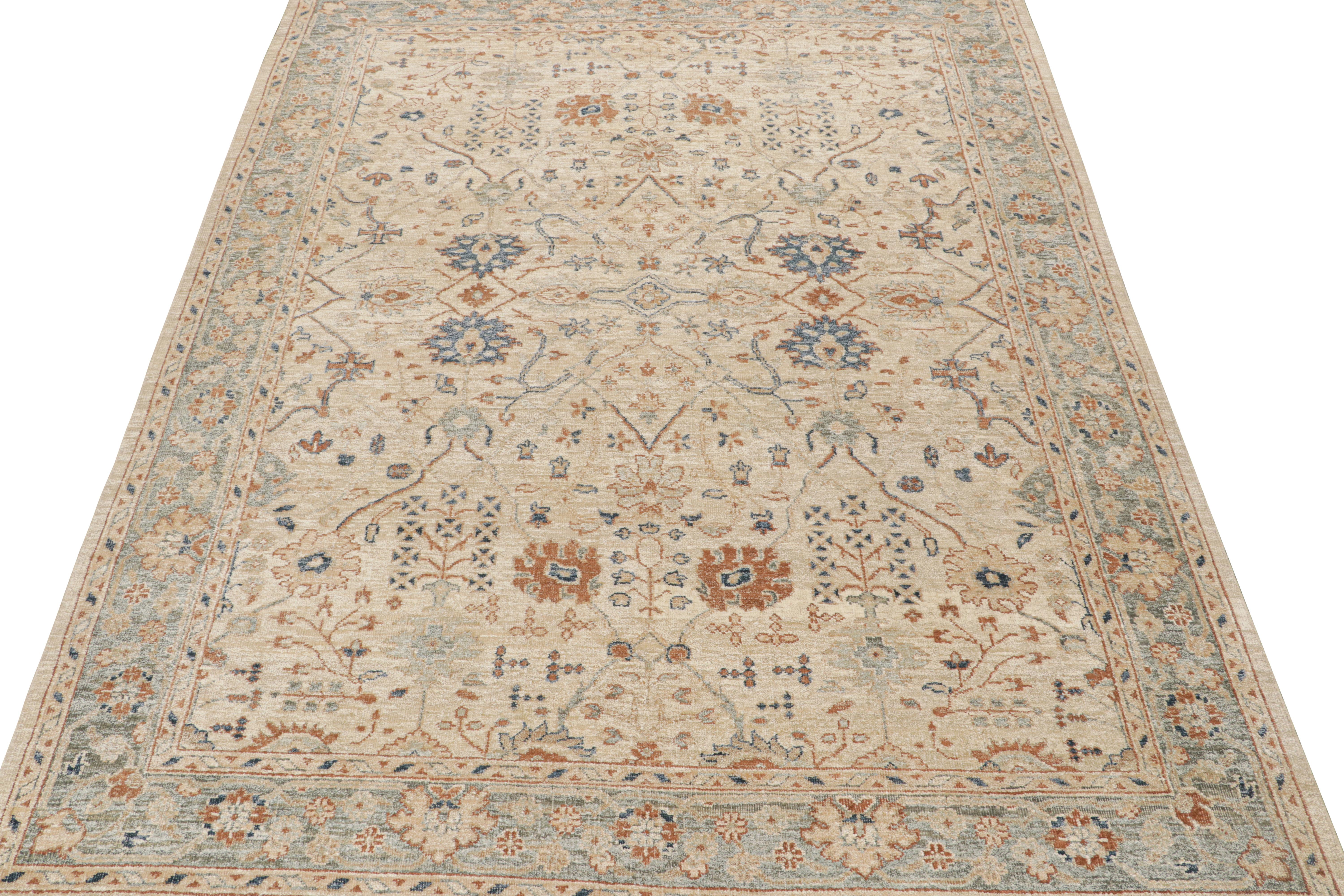 Indien Tapis Oushak de Rug & Kilim à motifs géométriques crème, bleu, beige et marron en vente