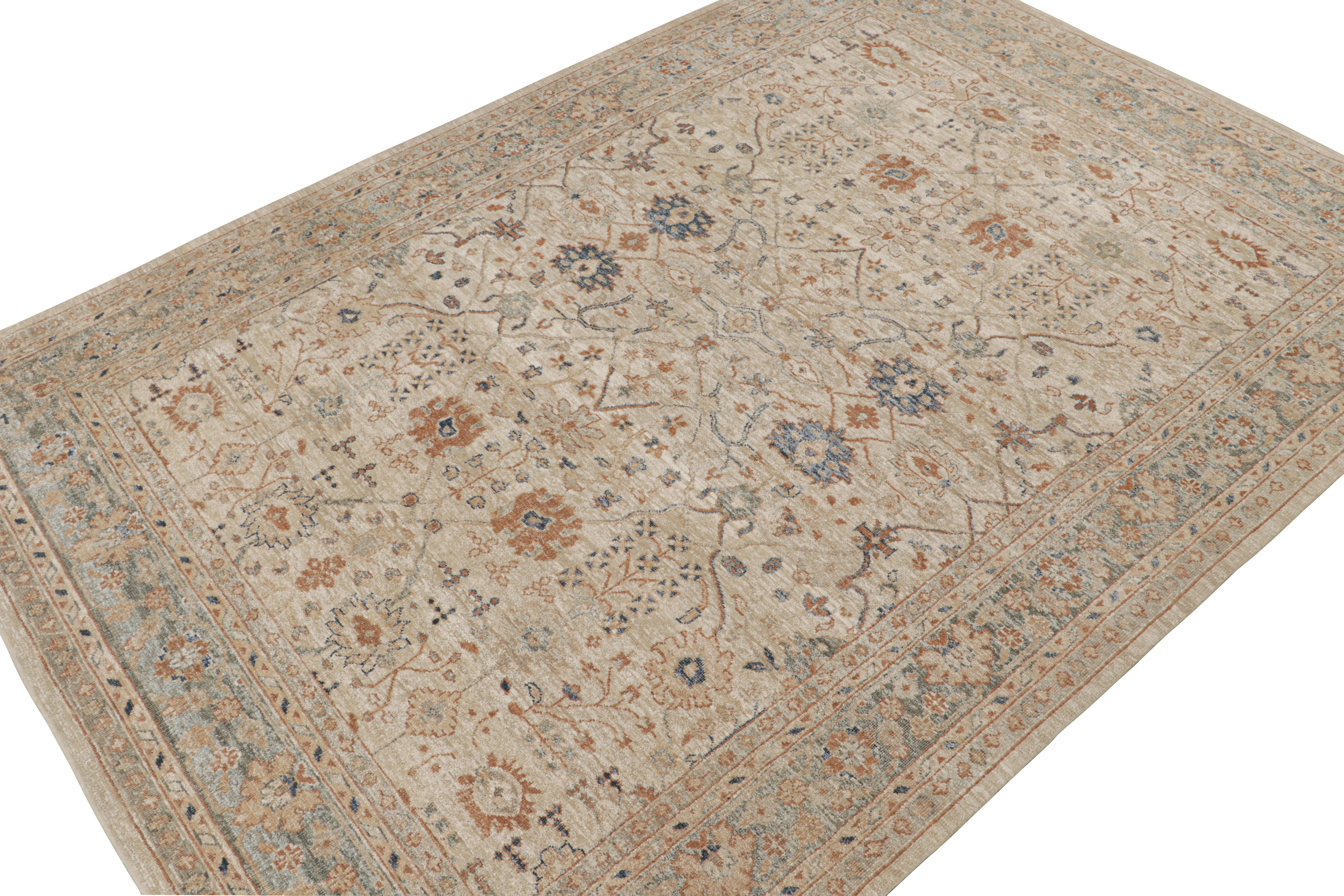 Rug & Kilim's Oushak Style Teppich in Creme, Blau, Beige-Braun Geometrisch gemustert (Handgeknüpft) im Angebot