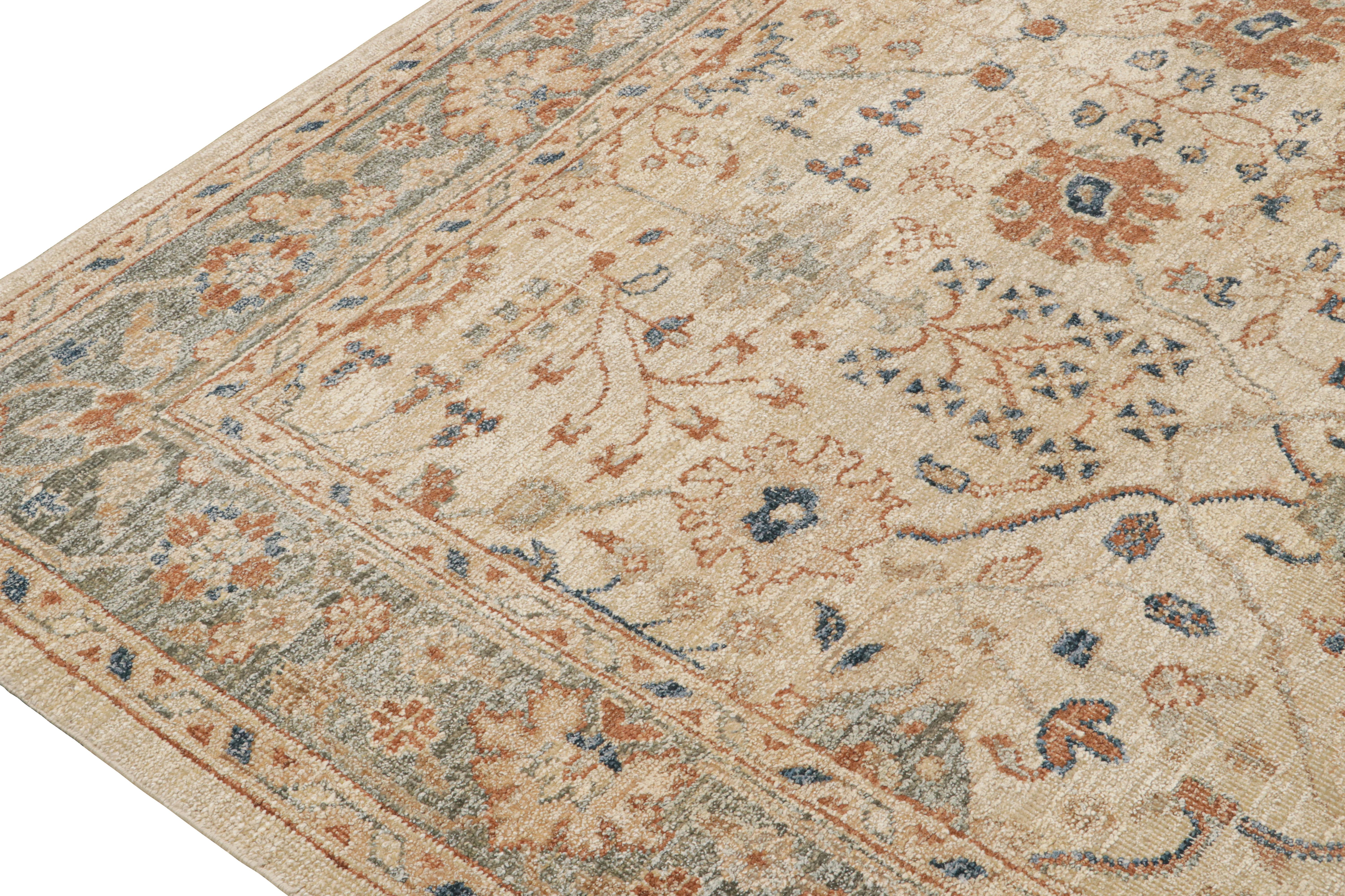 Rug & Kilim’s Oushak Style Rug in Cream, Blue, Beige-Brown Geometric Patterns In New Condition For Sale In Long Island City, NY