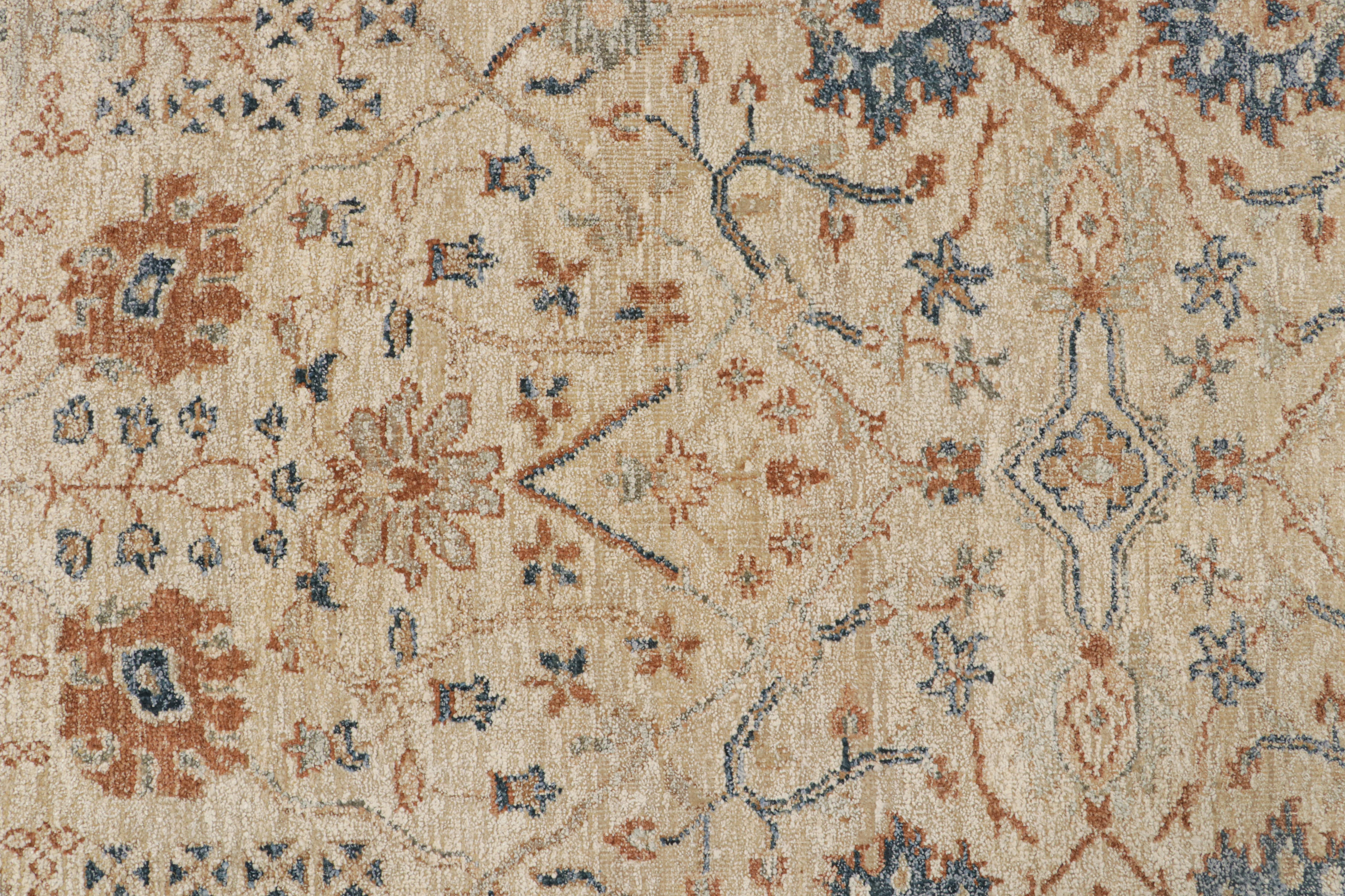 XXIe siècle et contemporain Tapis Oushak de Rug & Kilim à motifs géométriques crème, bleu, beige et marron en vente