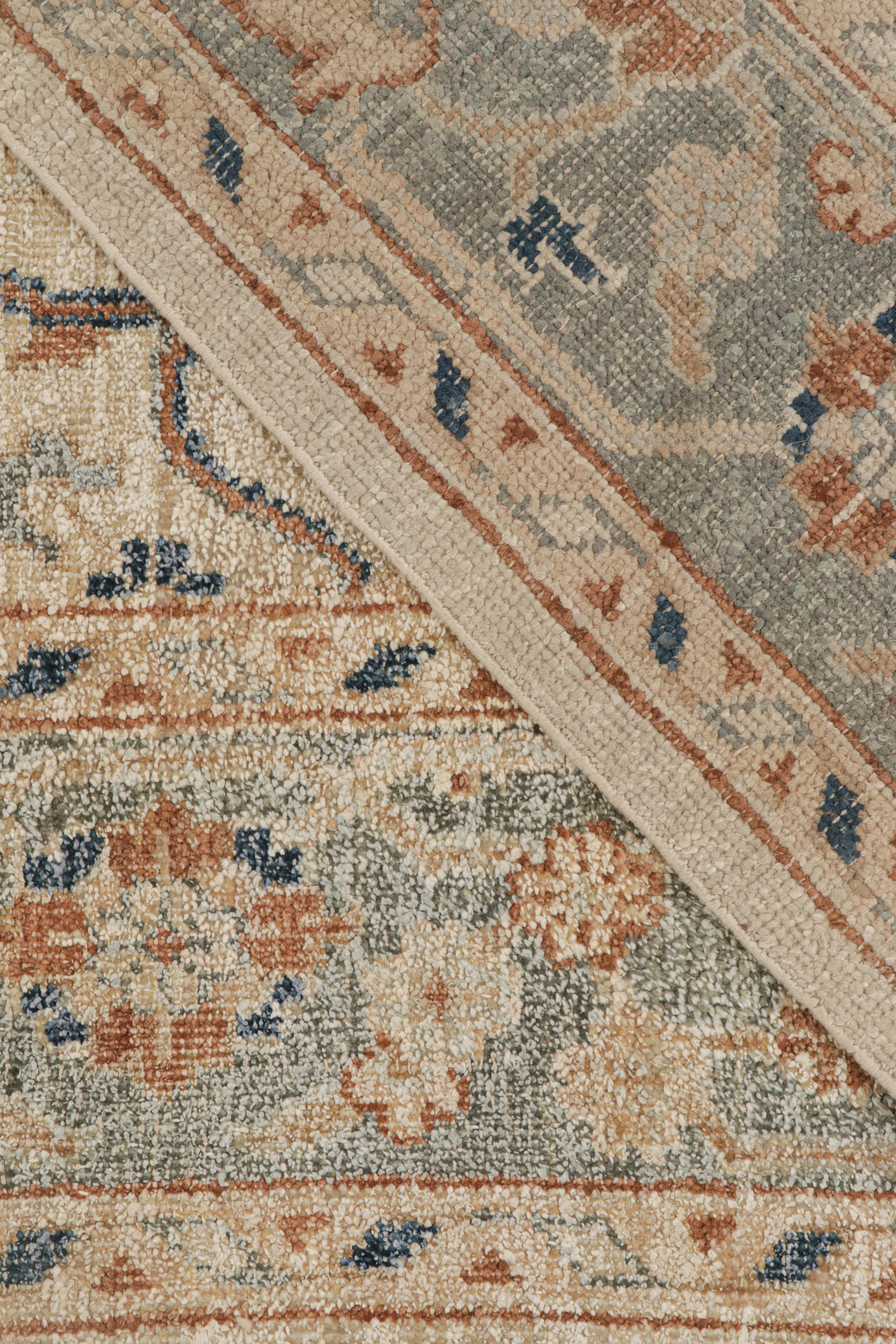 Wool Rug & Kilim’s Oushak Style Rug in Cream, Blue, Beige-Brown Geometric Patterns For Sale
