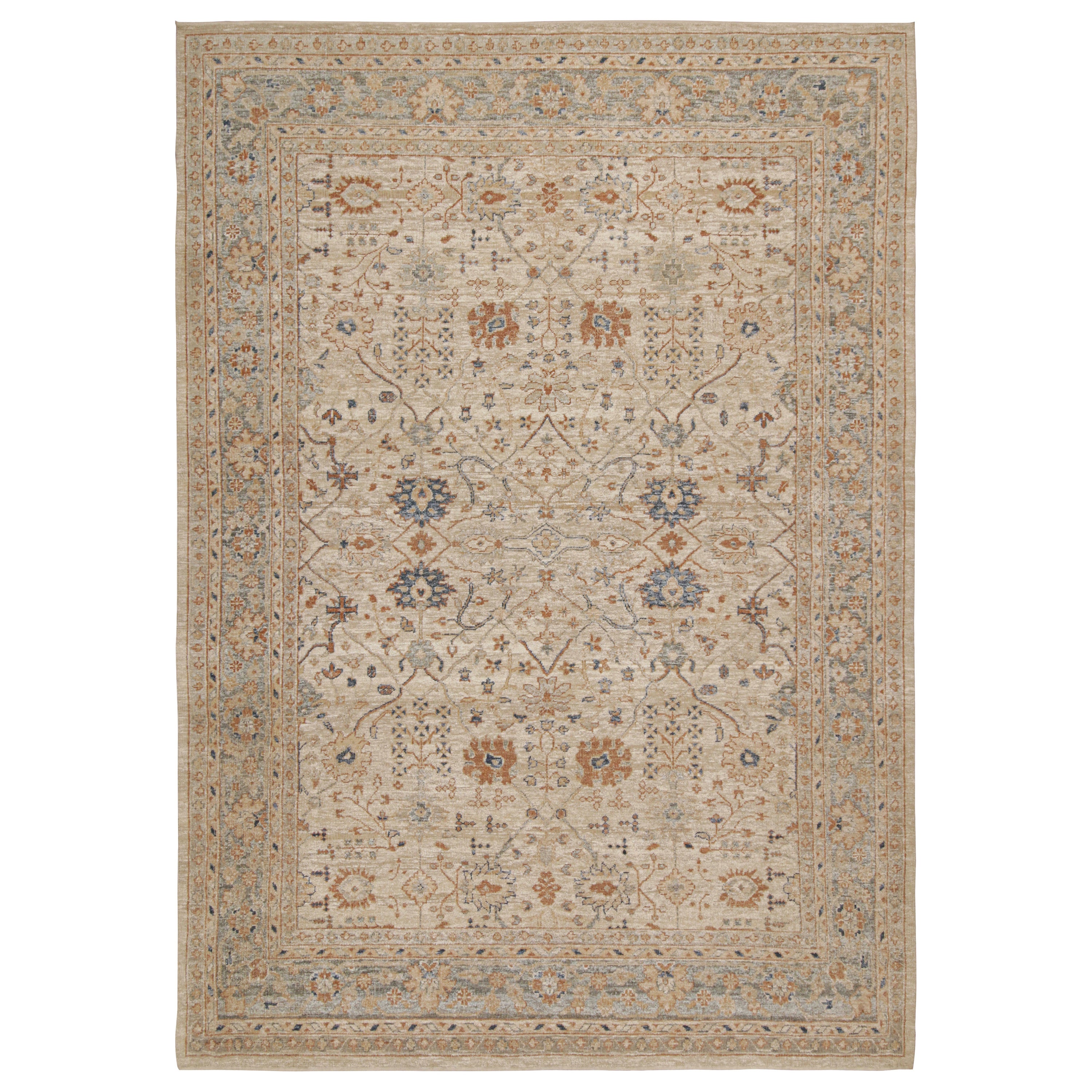 Rug & Kilim's Oushak Style Teppich in Creme, Blau, Beige-Braun Geometrisch gemustert