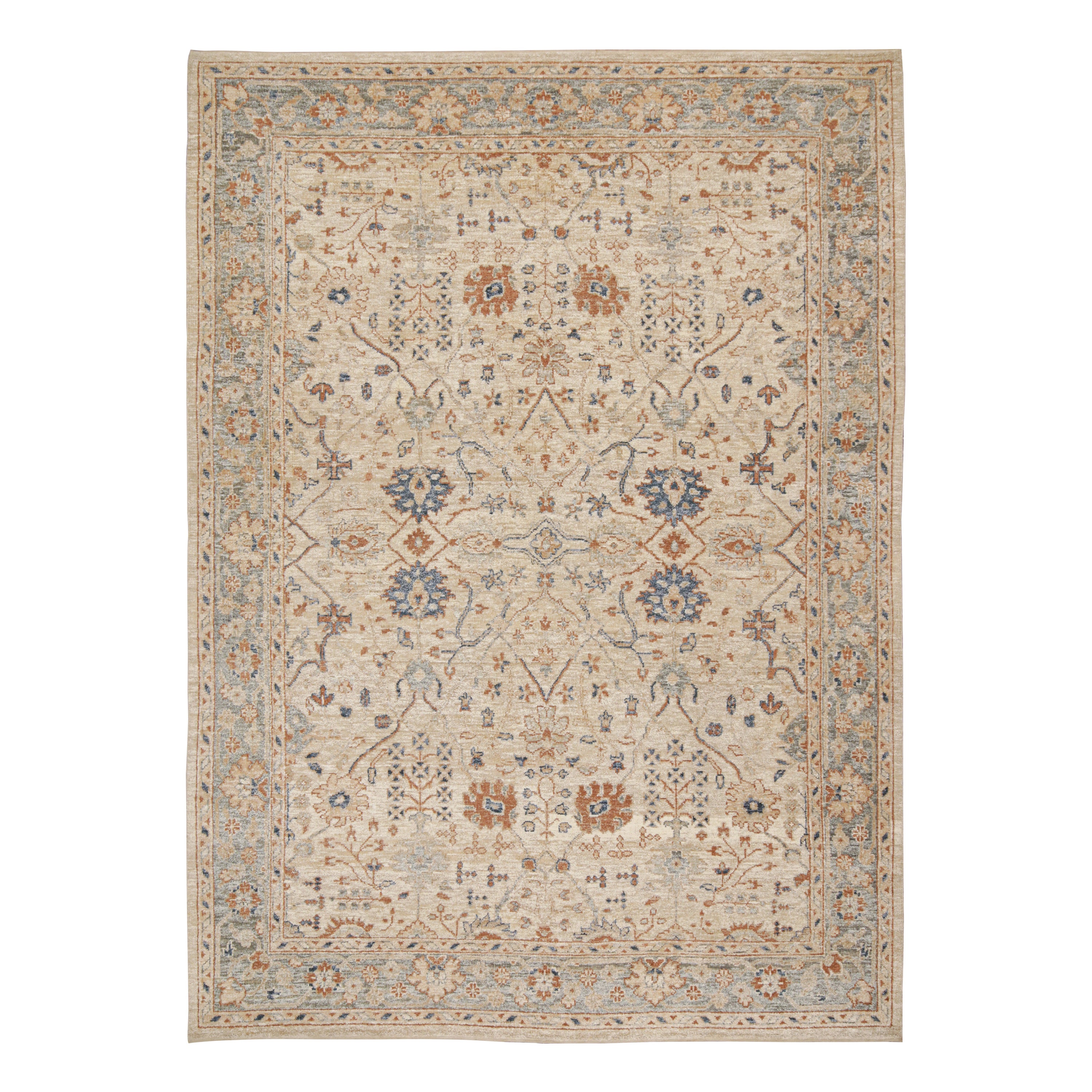 Rug & Kilim's Oushak Style Teppich in Creme, Blau, Beige-Braun Geometrisch gemustert