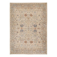 Rug & Kilim’s Oushak Style Rug in Cream, Blue, Beige-Brown Geometric Patterns