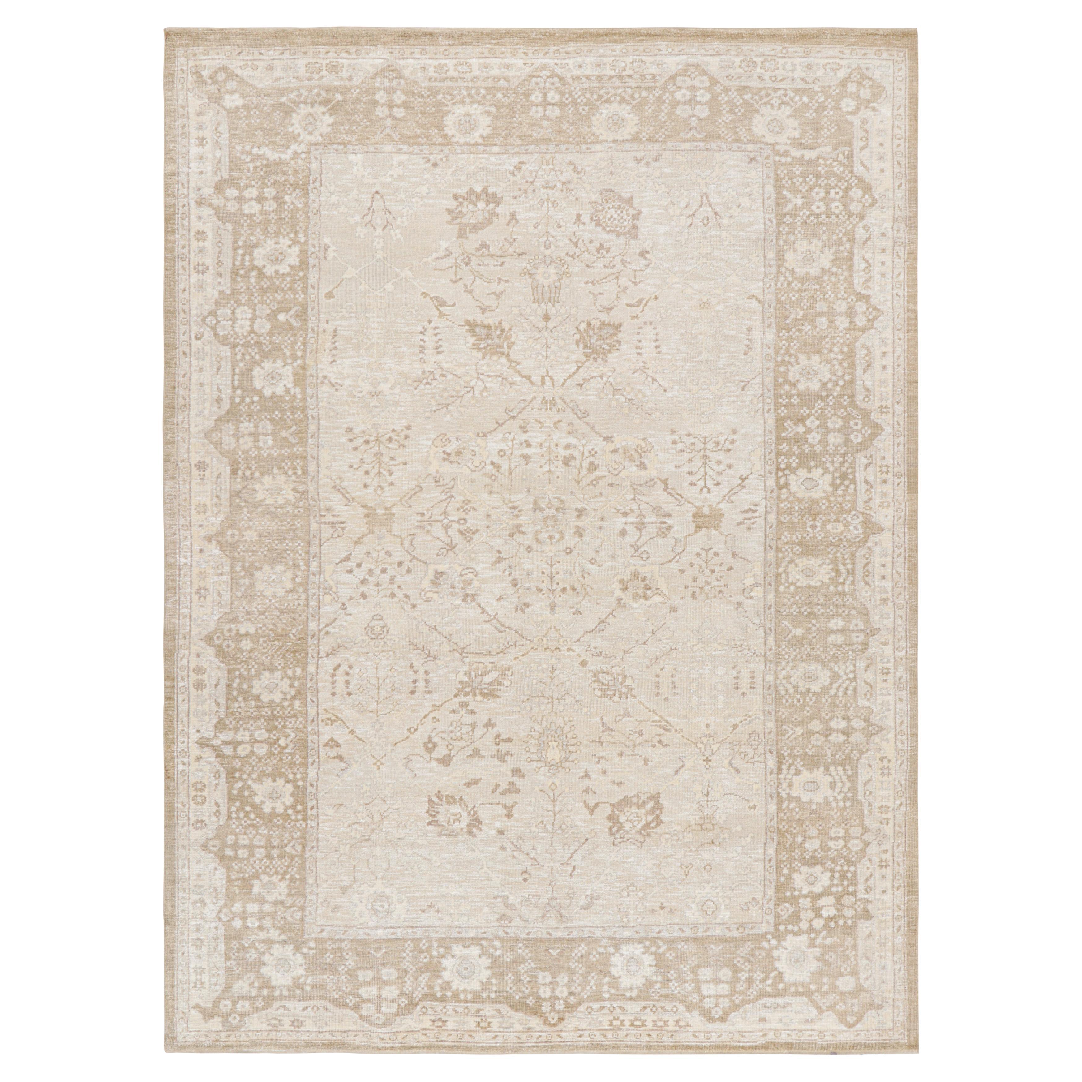 Rug & Kilim’s Oushak Style Rug in Cream, Taupe, Ivory Geometric Floral Patterns