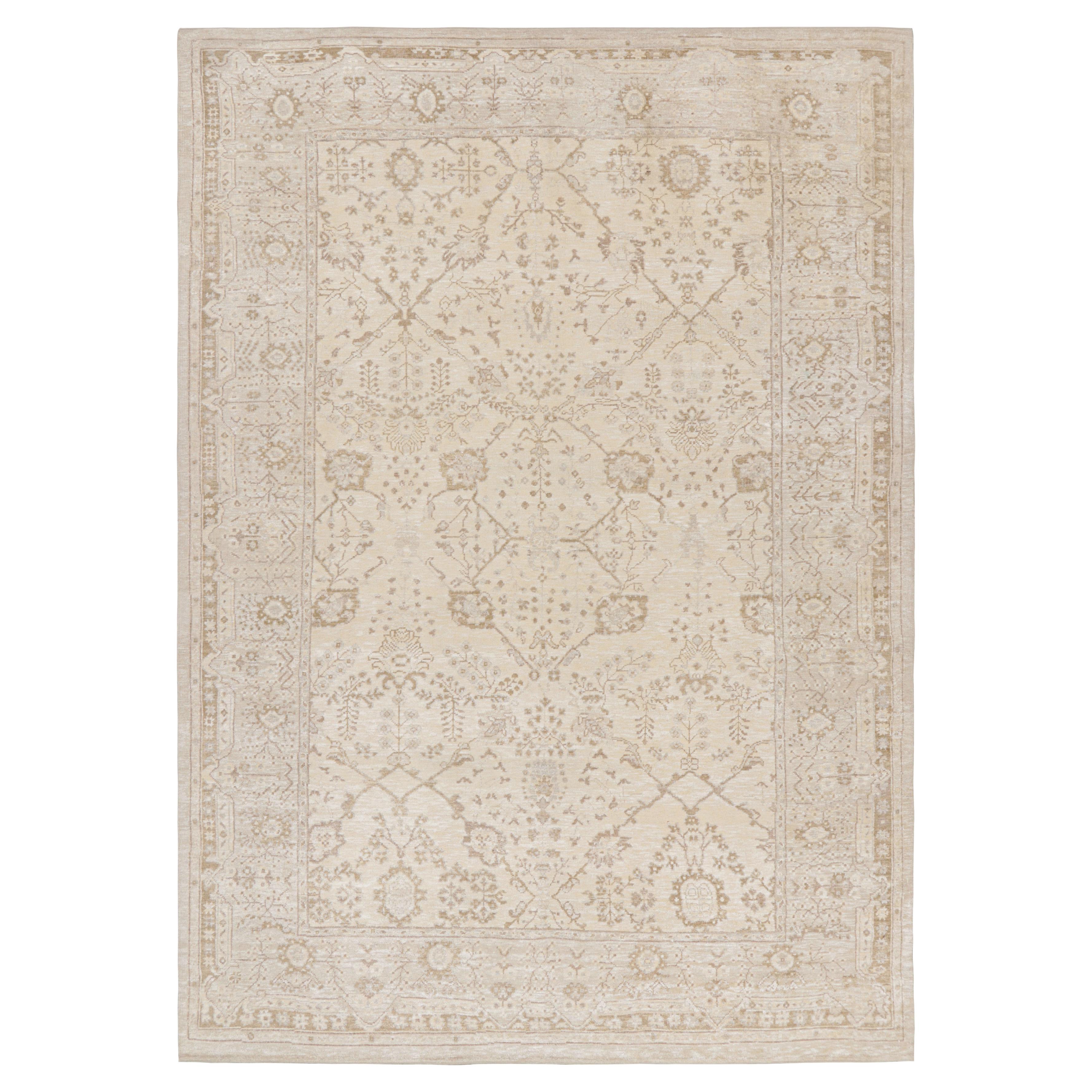 Rug & Kilim’s Oushak Style Rug in Cream, Taupe, Ivory Geometric Floral Patterns