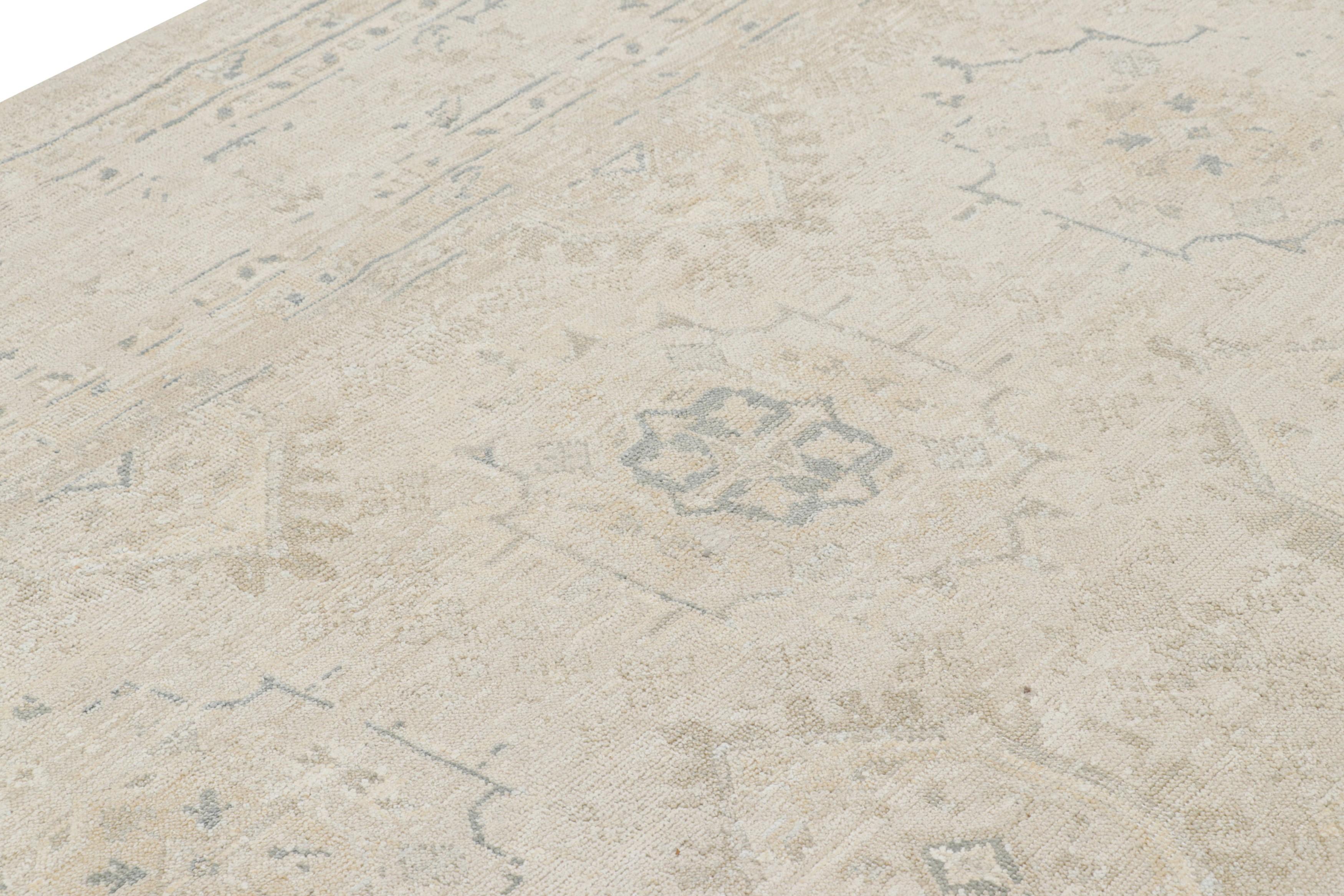 Indian Rug & Kilim’s Oushak Style Rug in Cream White and Blue with Floral Patterns For Sale