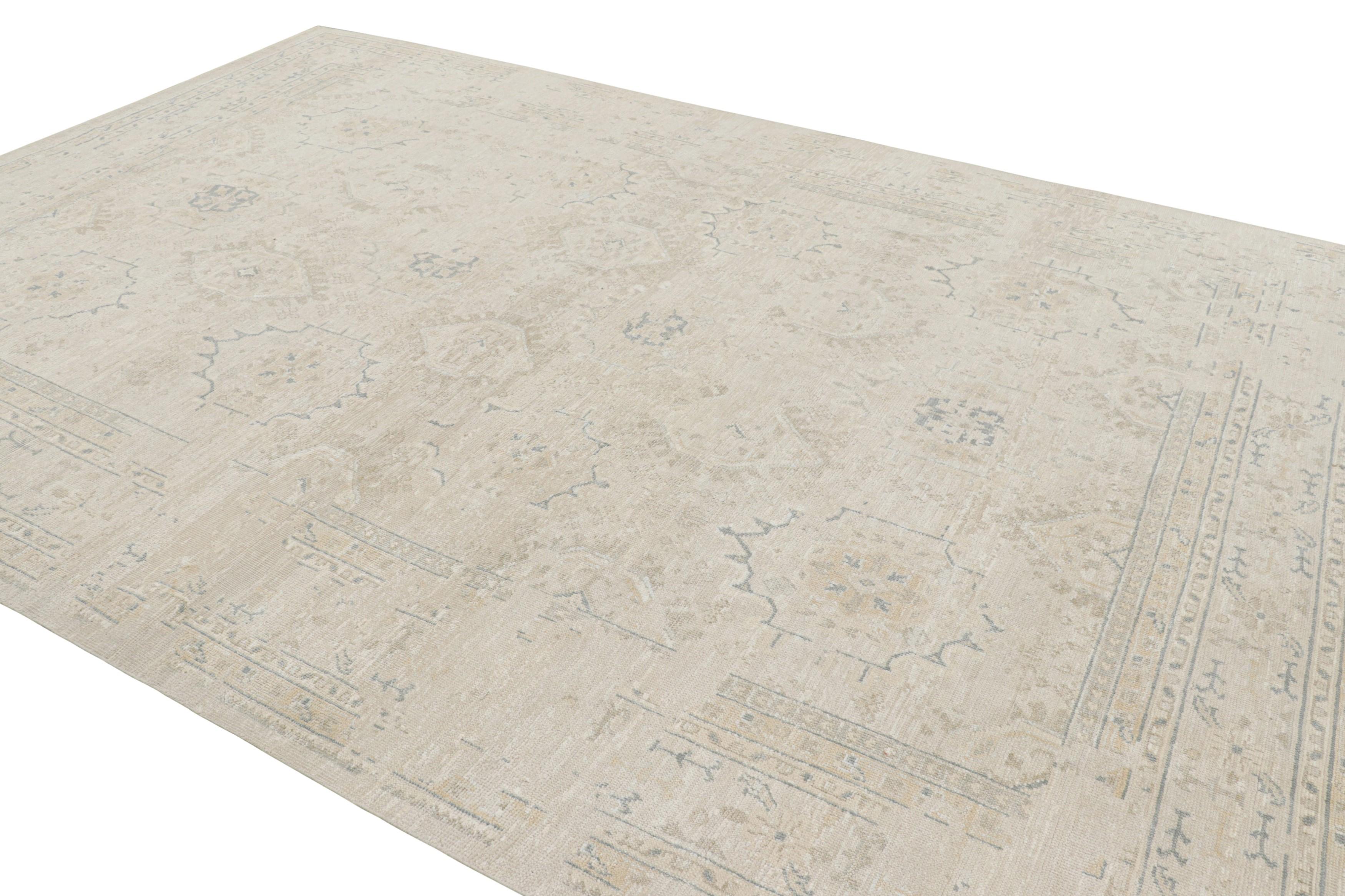 Rug & Kilim’s Oushak Style Rug in Cream White and Blue with Floral Patterns In New Condition For Sale In Long Island City, NY