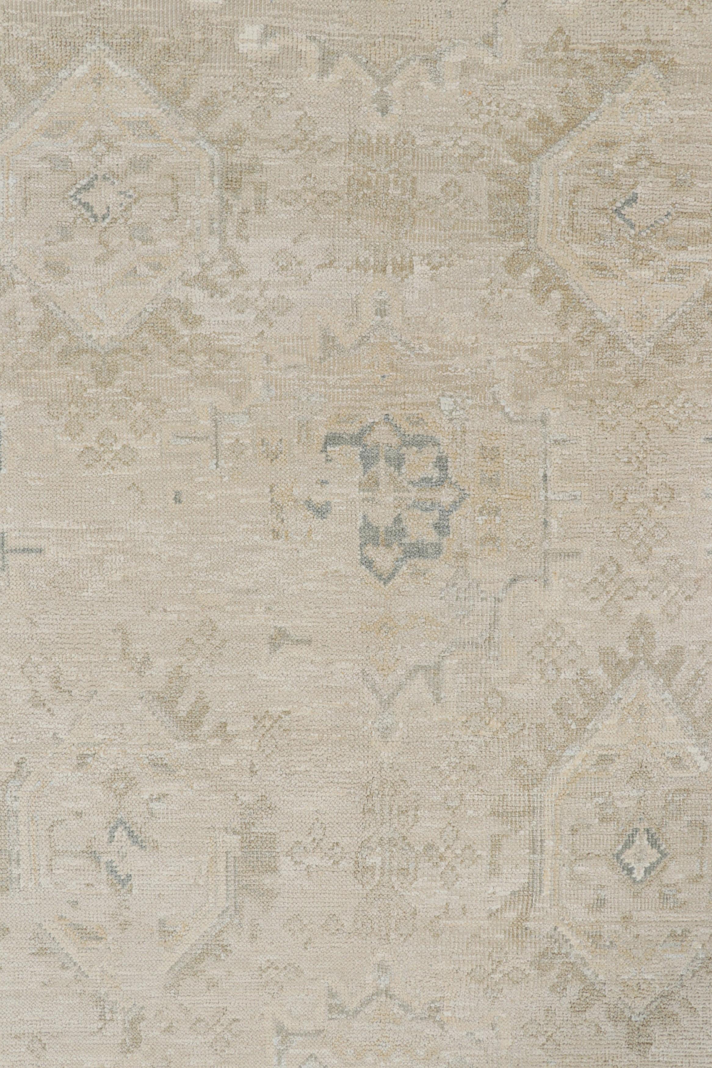 Contemporary Rug & Kilim’s Oushak Style Rug in Cream White and Blue with Floral Patterns For Sale