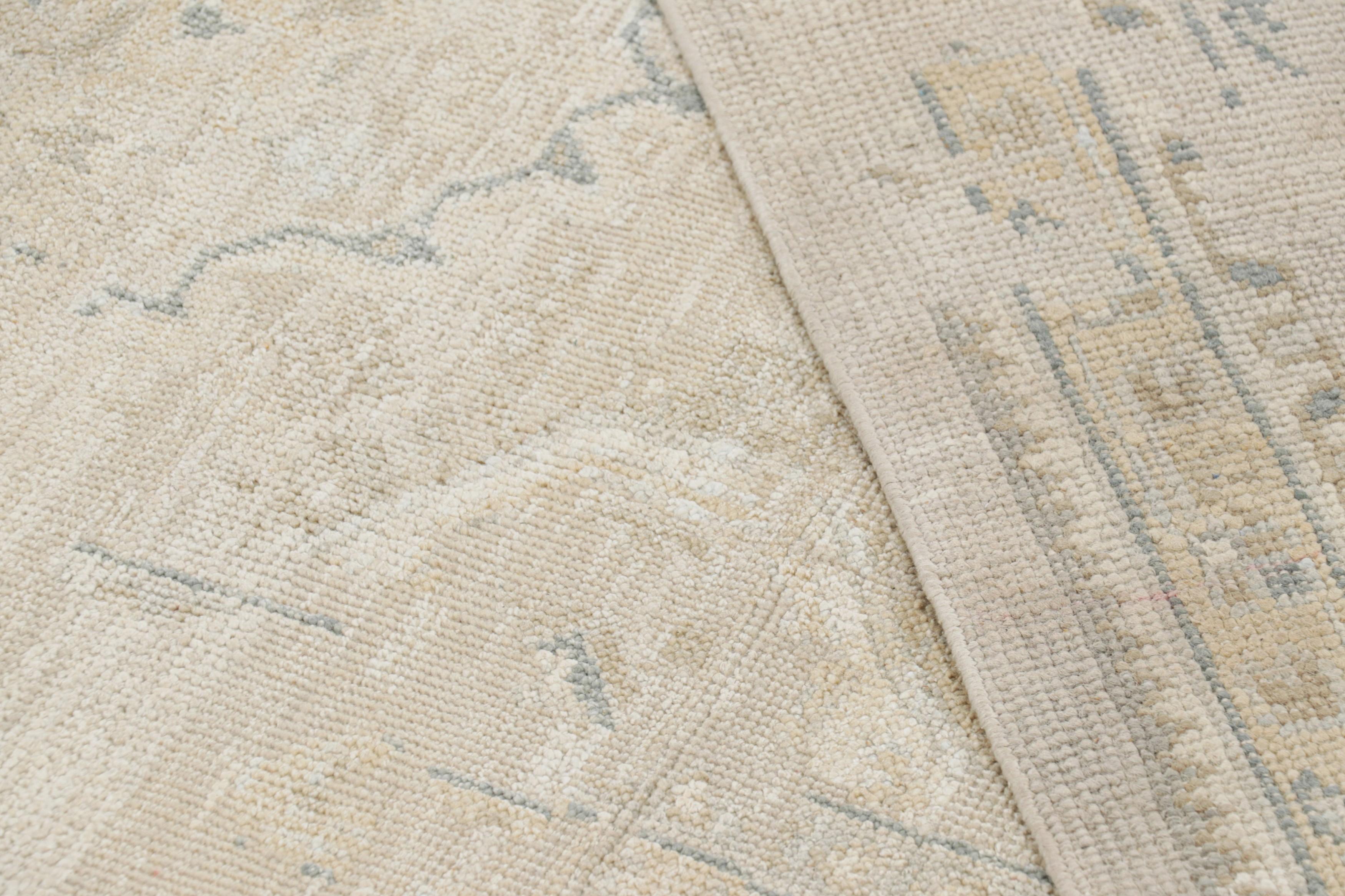 Wool Rug & Kilim’s Oushak Style Rug in Cream White and Blue with Floral Patterns For Sale