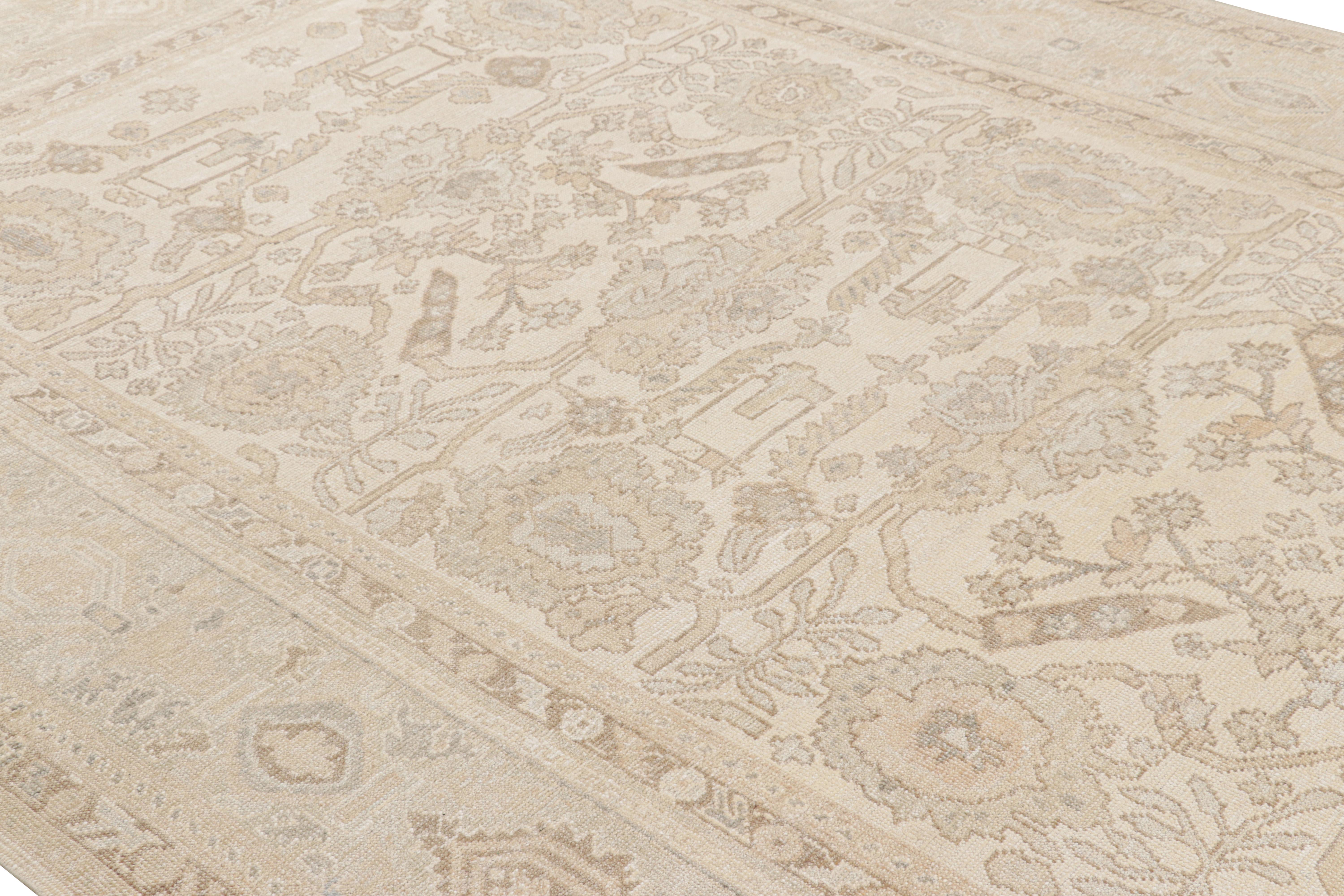 Hand-knotted in wool and silk, this 9x12 rug, originating from India, is from a new line of Rug & Kilim’s Modern Classics Collection, inspired by vintage and antique Oushak rug designs.

On the Design: 

A field with cream white, beige and light