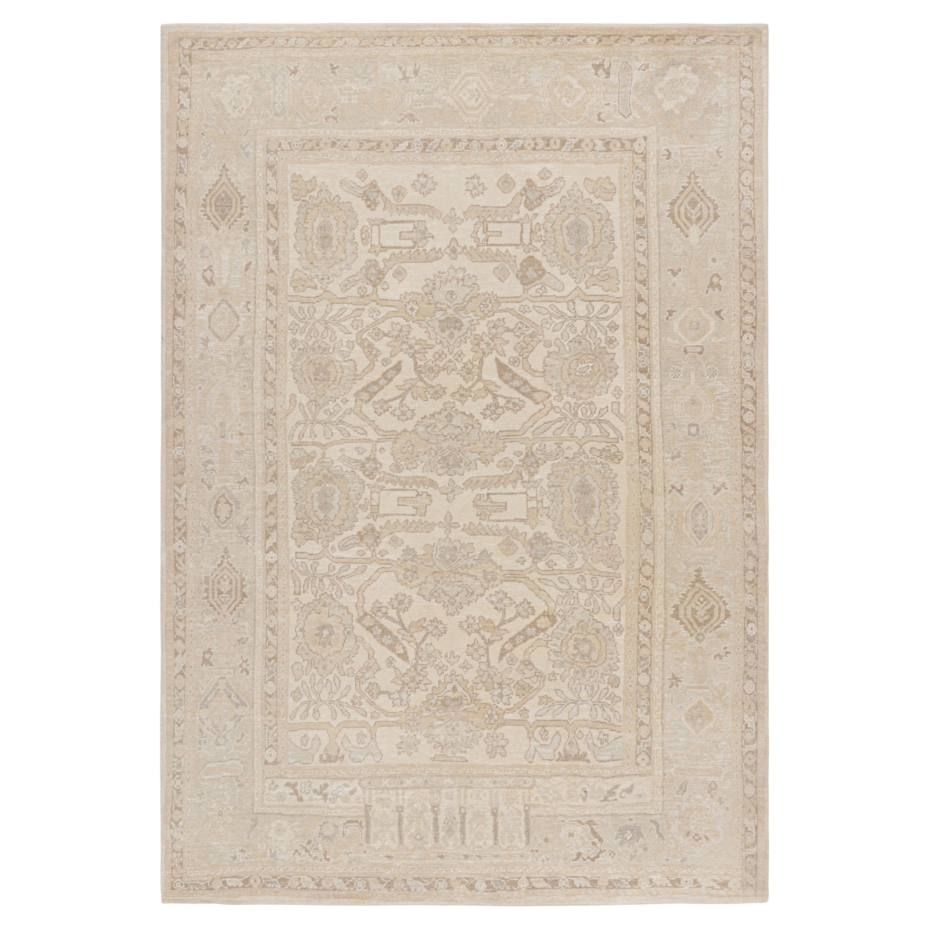 Rug & Kilim’s Oushak Style Rug in Cream, White, Beige Geometric Floral Patterns For Sale