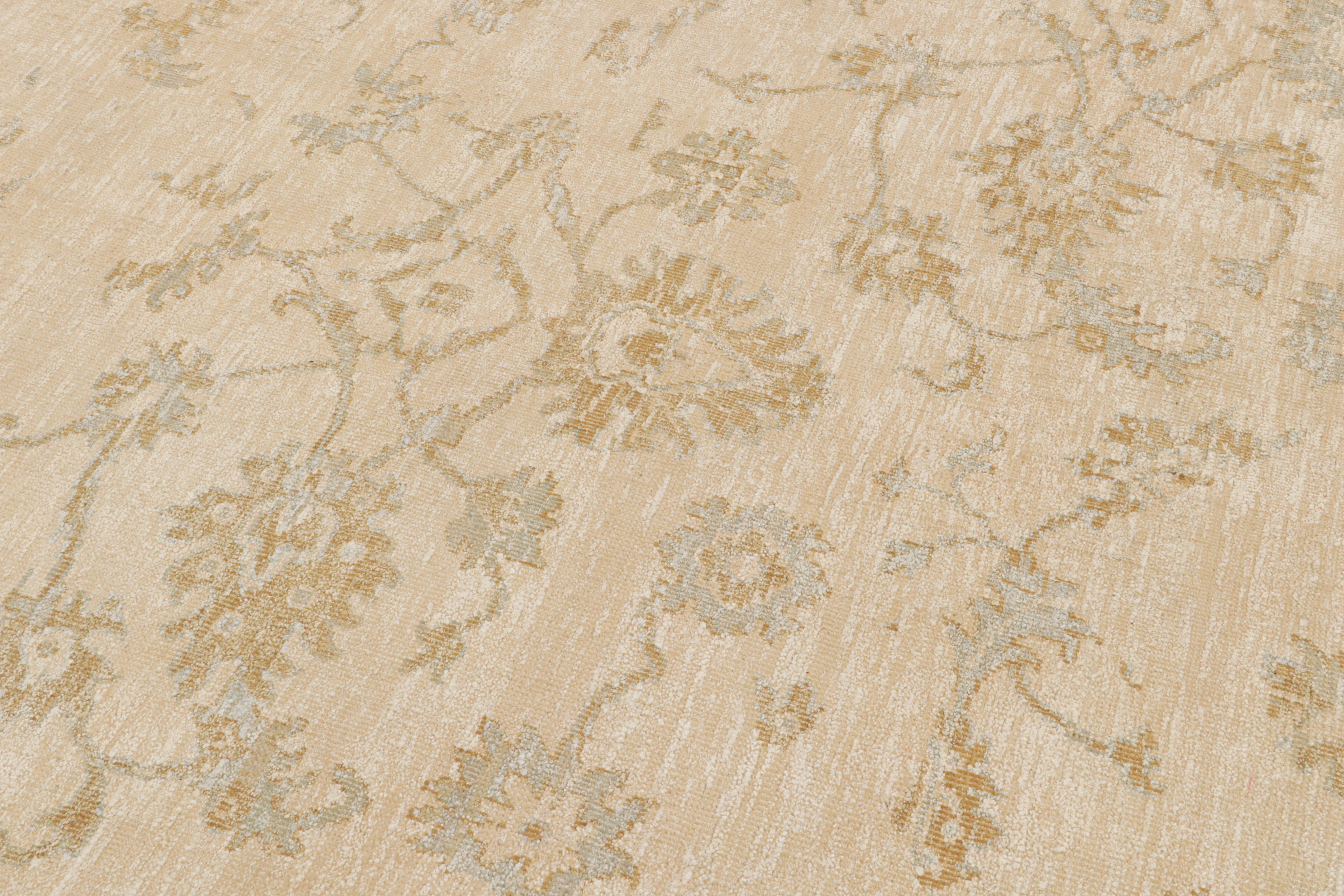 Contemporary Rug & Kilim’s Oushak Style Rug in Cream with Gold and Blue Floral Patterns For Sale