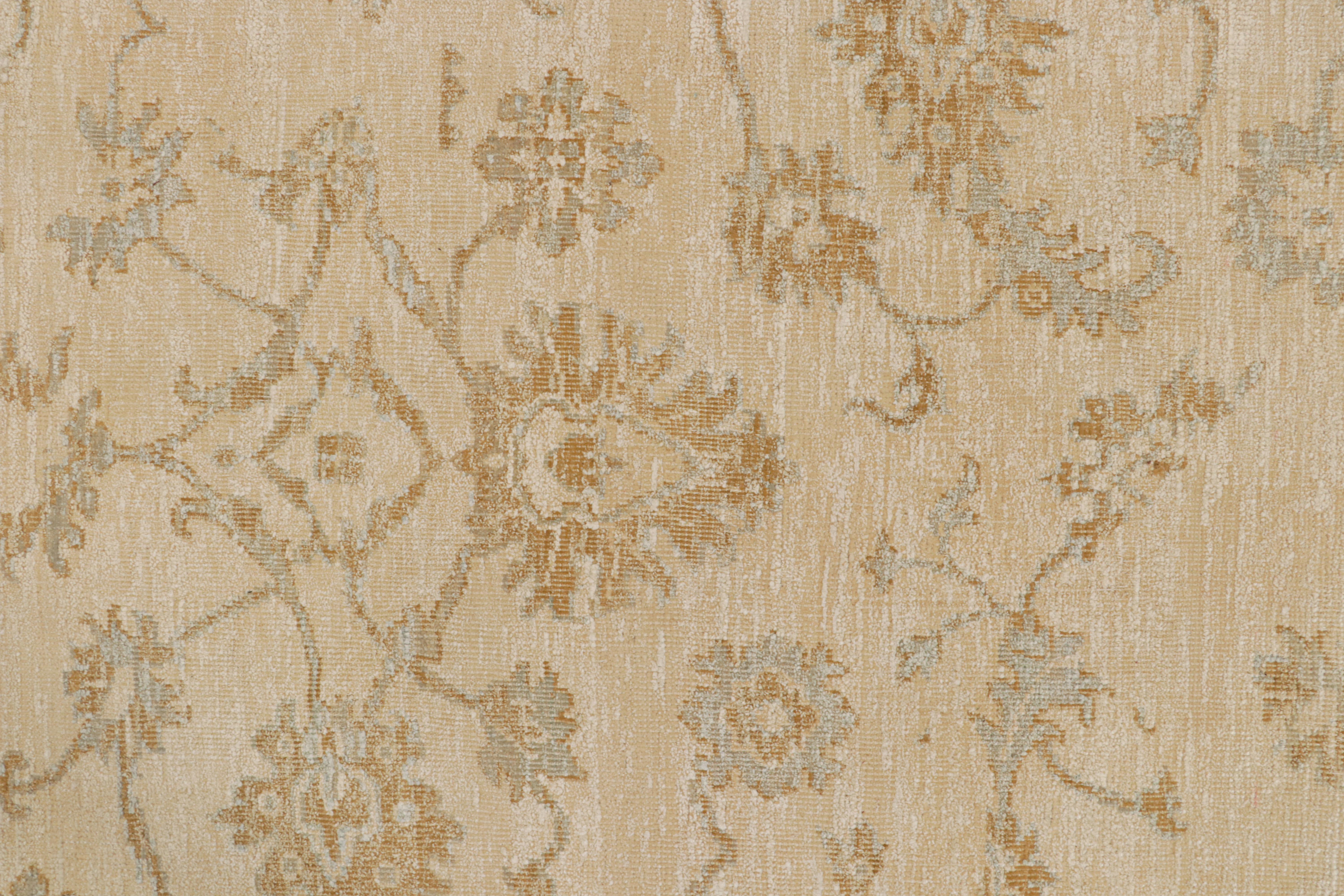 Silk Rug & Kilim’s Oushak Style Rug in Cream with Gold and Blue Floral Patterns For Sale