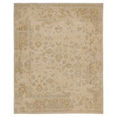 Oushak-Teppich von Rug & Kilim in Creme mit goldenen und blauen Blumenmustern