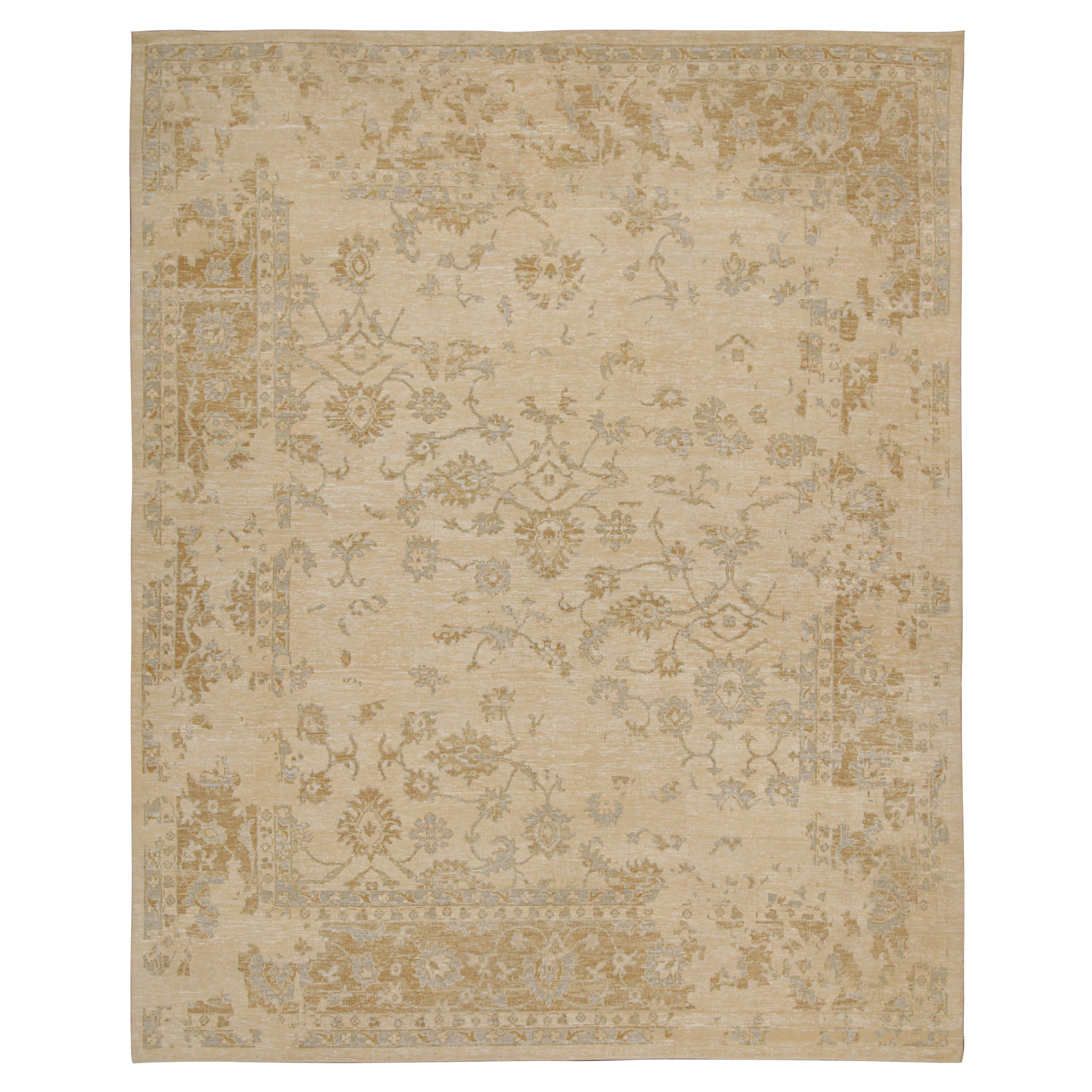 Rug
Kilim
s Oushak Style Rug in Cream with Gold and Blue Floral Patterns (tapis de style Oushak en crème avec des motifs floraux dorés et bleus)