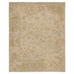 Rug & Kilim’s Oushak Style Rug in Cream with Gold and Blue Floral Patterns