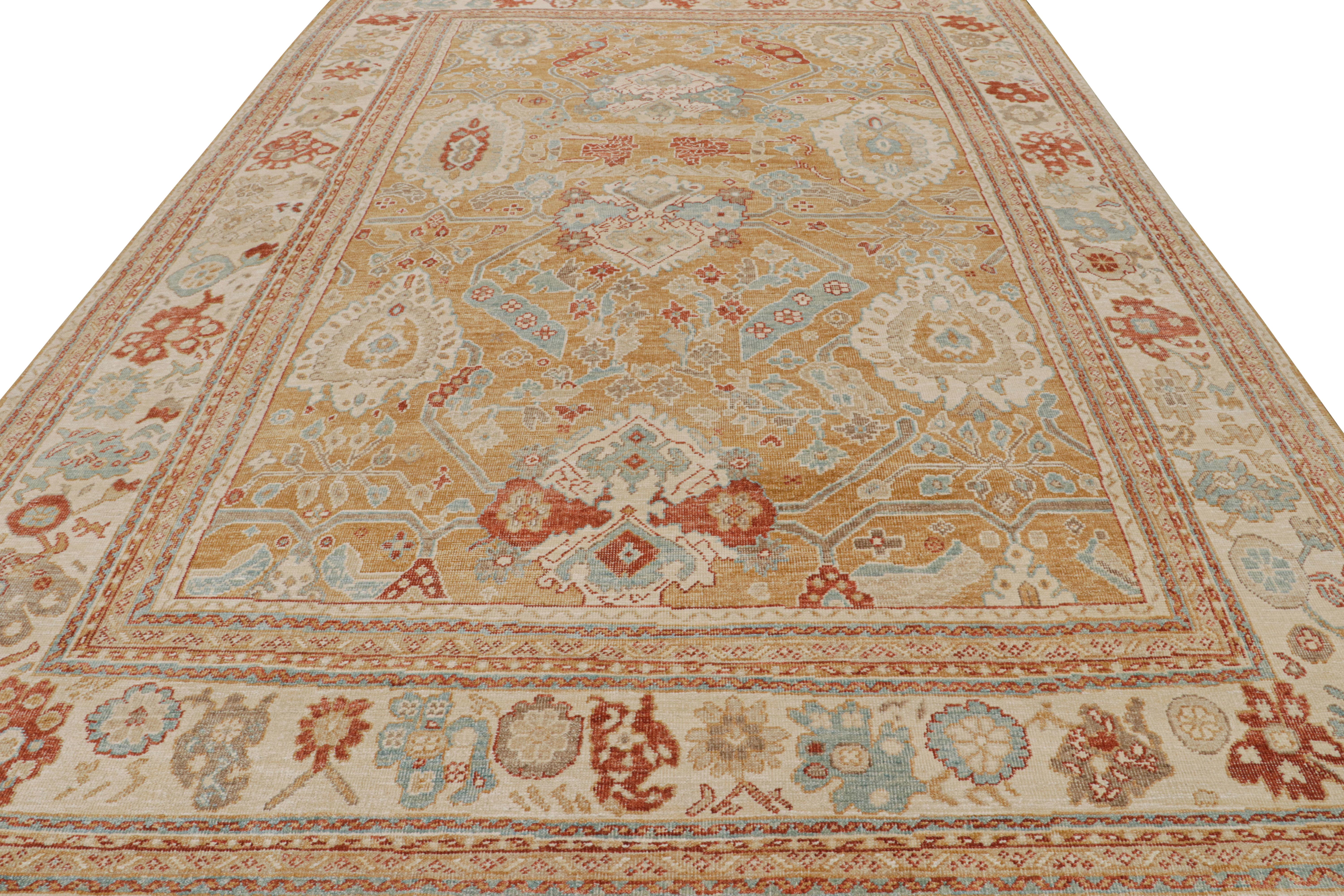 Indian Rug & Kilim’s Oushak Style Rug in Gold and Beige with Floral Patterns For Sale